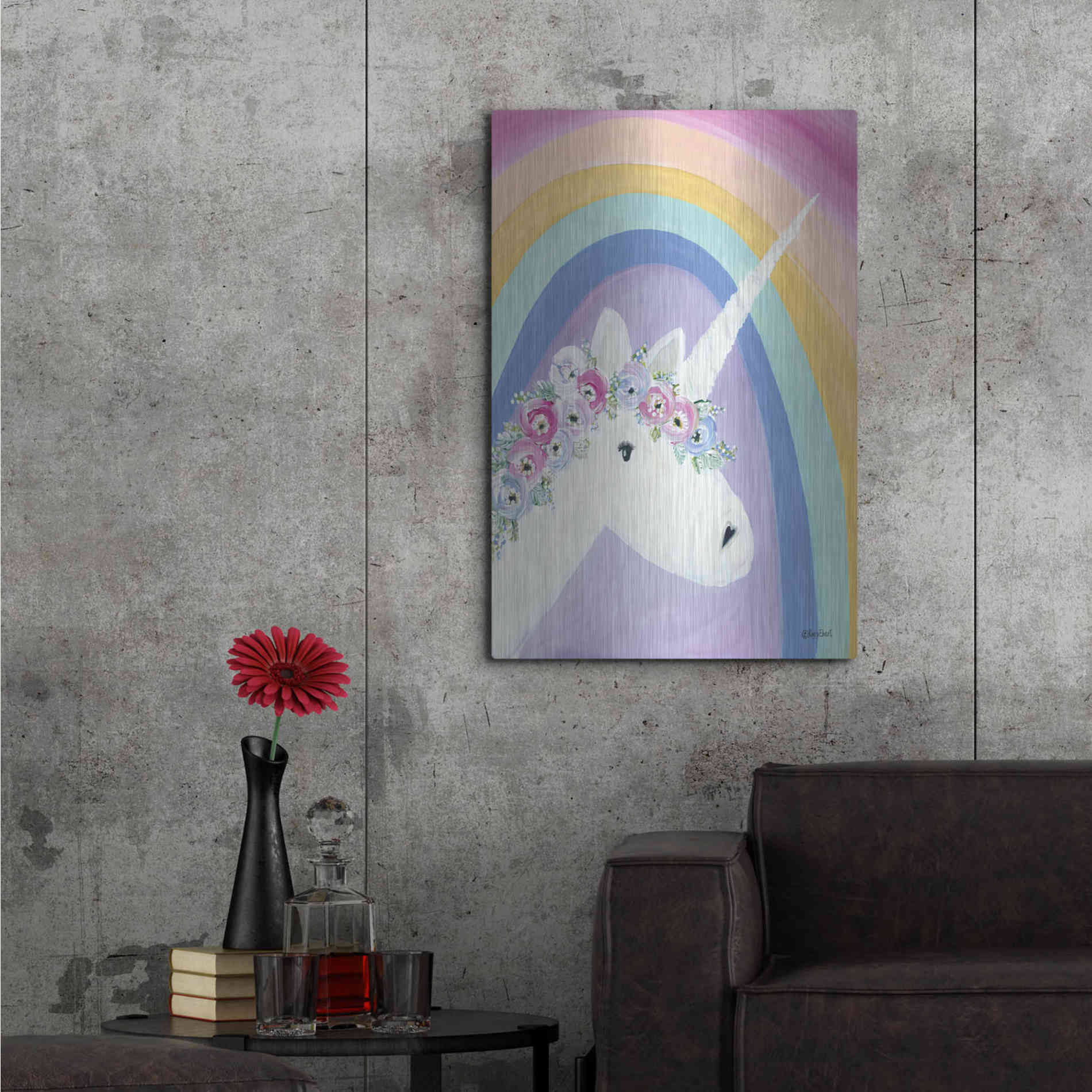 Luxe Metal Art 'Floral Unicorn I' by Roey Ebert, Metal Wall Art,24x36