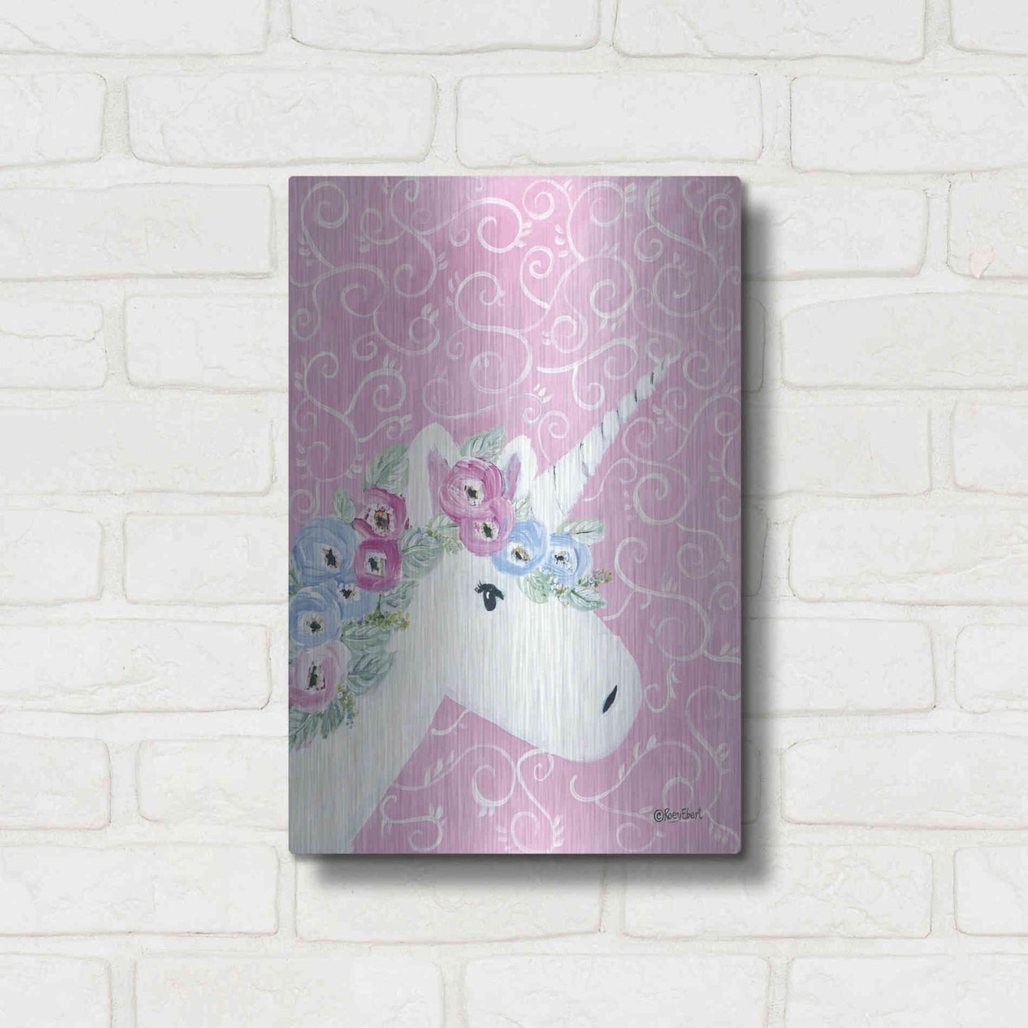 Luxe Metal Art 'Floral Unicorn II' by Roey Ebert, Metal Wall Art,12x16