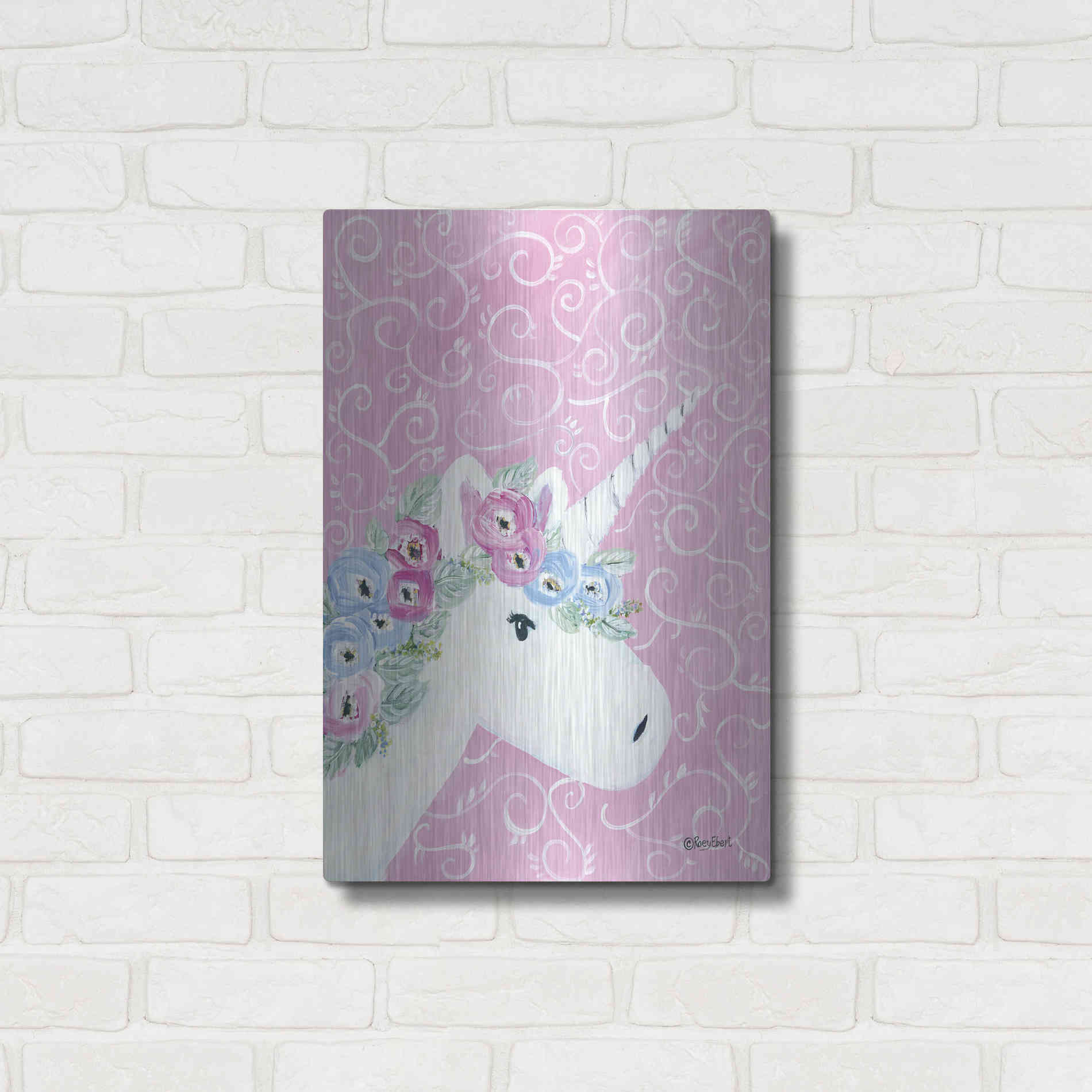 Luxe Metal Art 'Floral Unicorn II' by Roey Ebert, Metal Wall Art,16x24