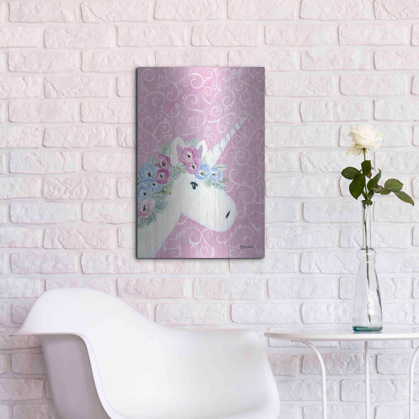 Luxe Metal Art 'Floral Unicorn II' by Roey Ebert, Metal Wall Art,16x24