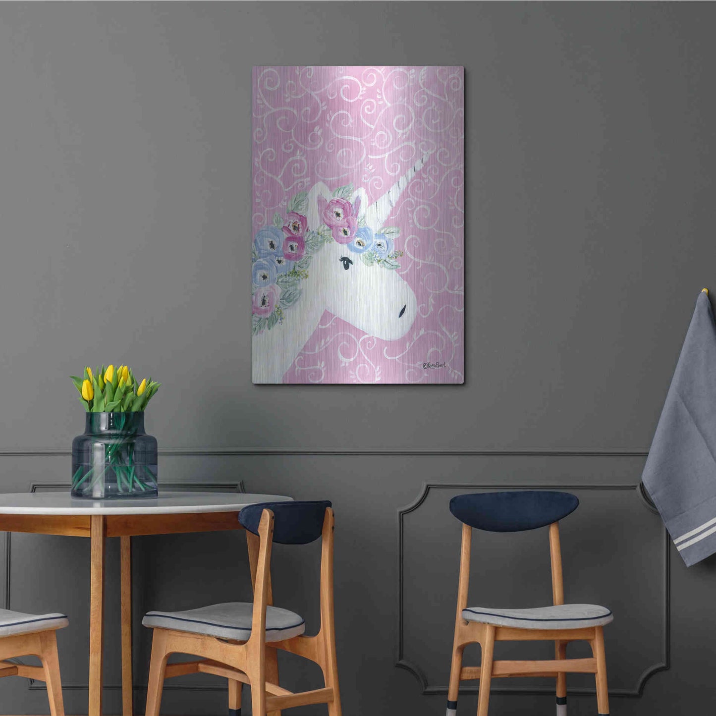 Luxe Metal Art 'Floral Unicorn II' by Roey Ebert, Metal Wall Art,24x36