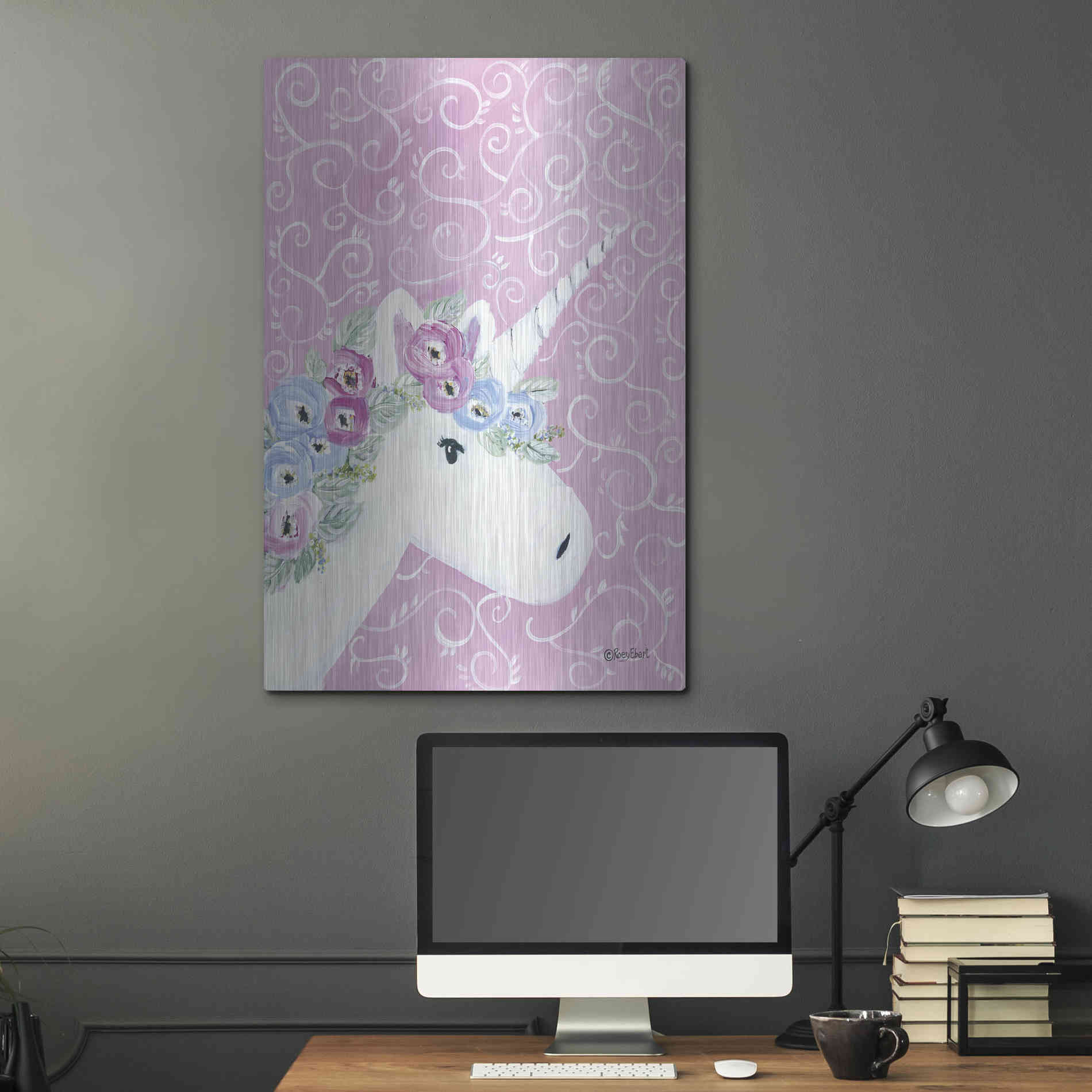 Luxe Metal Art 'Floral Unicorn II' by Roey Ebert, Metal Wall Art,24x36