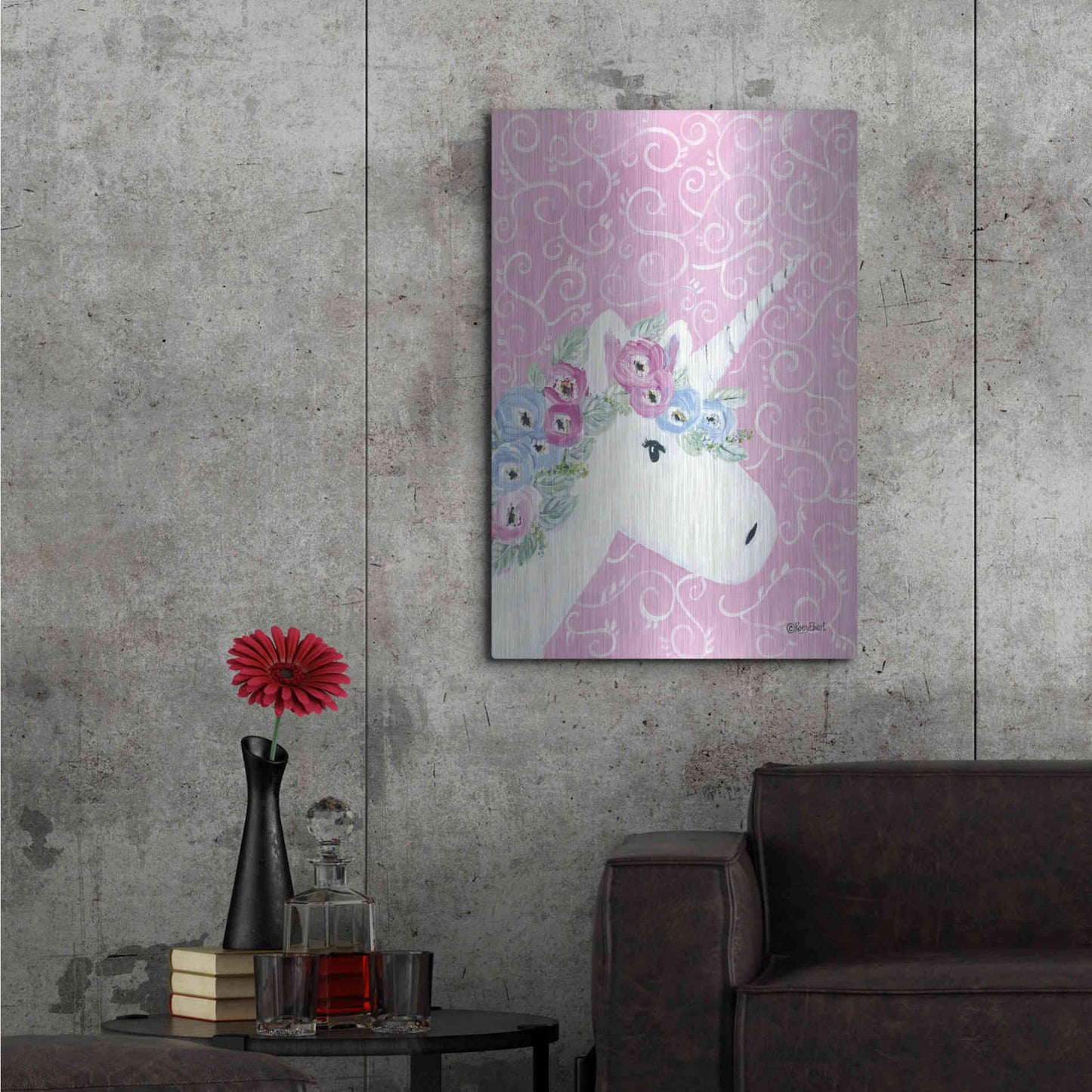 Luxe Metal Art 'Floral Unicorn II' by Roey Ebert, Metal Wall Art,24x36