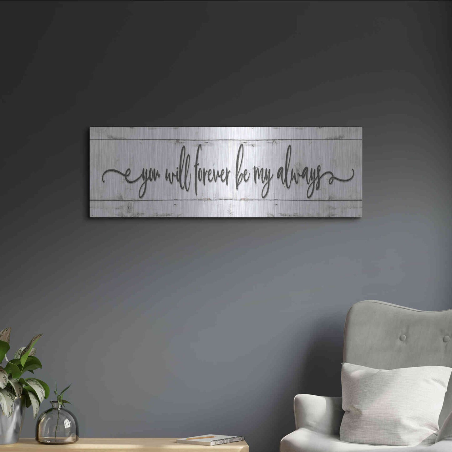Luxe Metal Art 'You Will Forever Be My Always' by Susie Boyer, Metal Wall Art,36x12