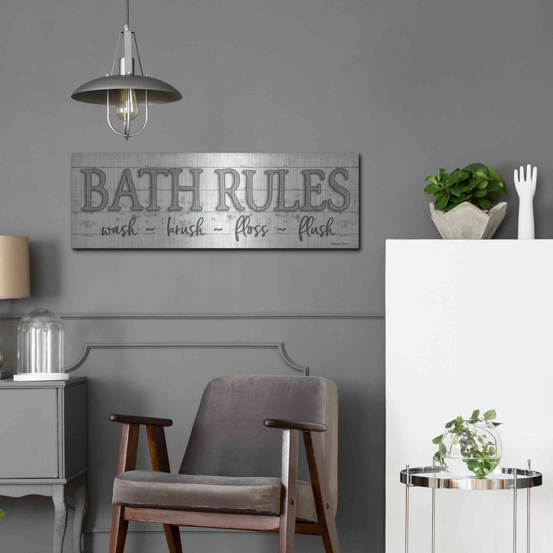 Luxe Metal Art 'Bath Rules' by Susie Boyer, Metal Wall Art,36x12