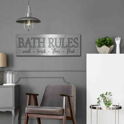 Luxe Metal Art 'Bath Rules' by Susie Boyer, Metal Wall Art,36x12