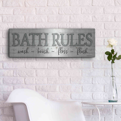 Luxe Metal Art 'Bath Rules' by Susie Boyer, Metal Wall Art,36x12