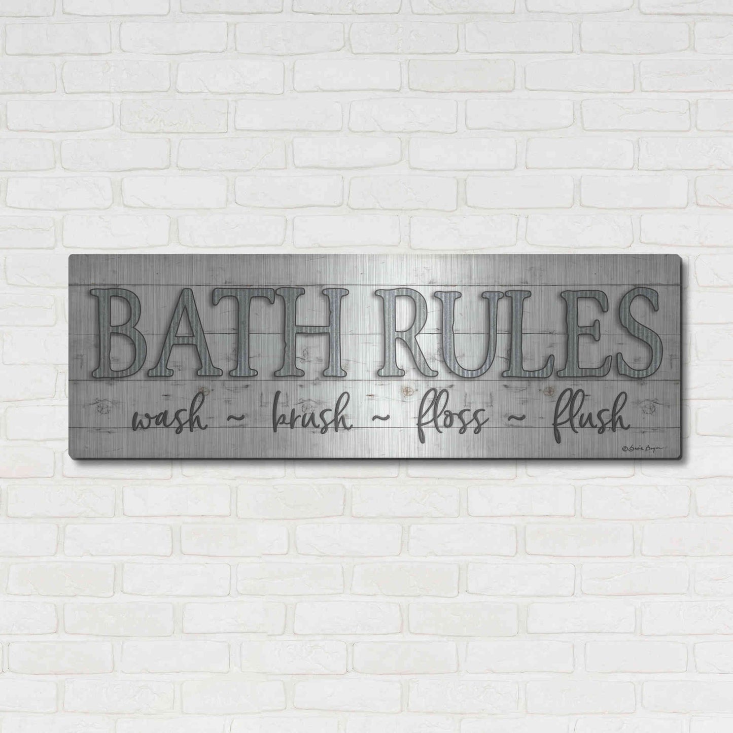 Luxe Metal Art 'Bath Rules' by Susie Boyer, Metal Wall Art,48x16