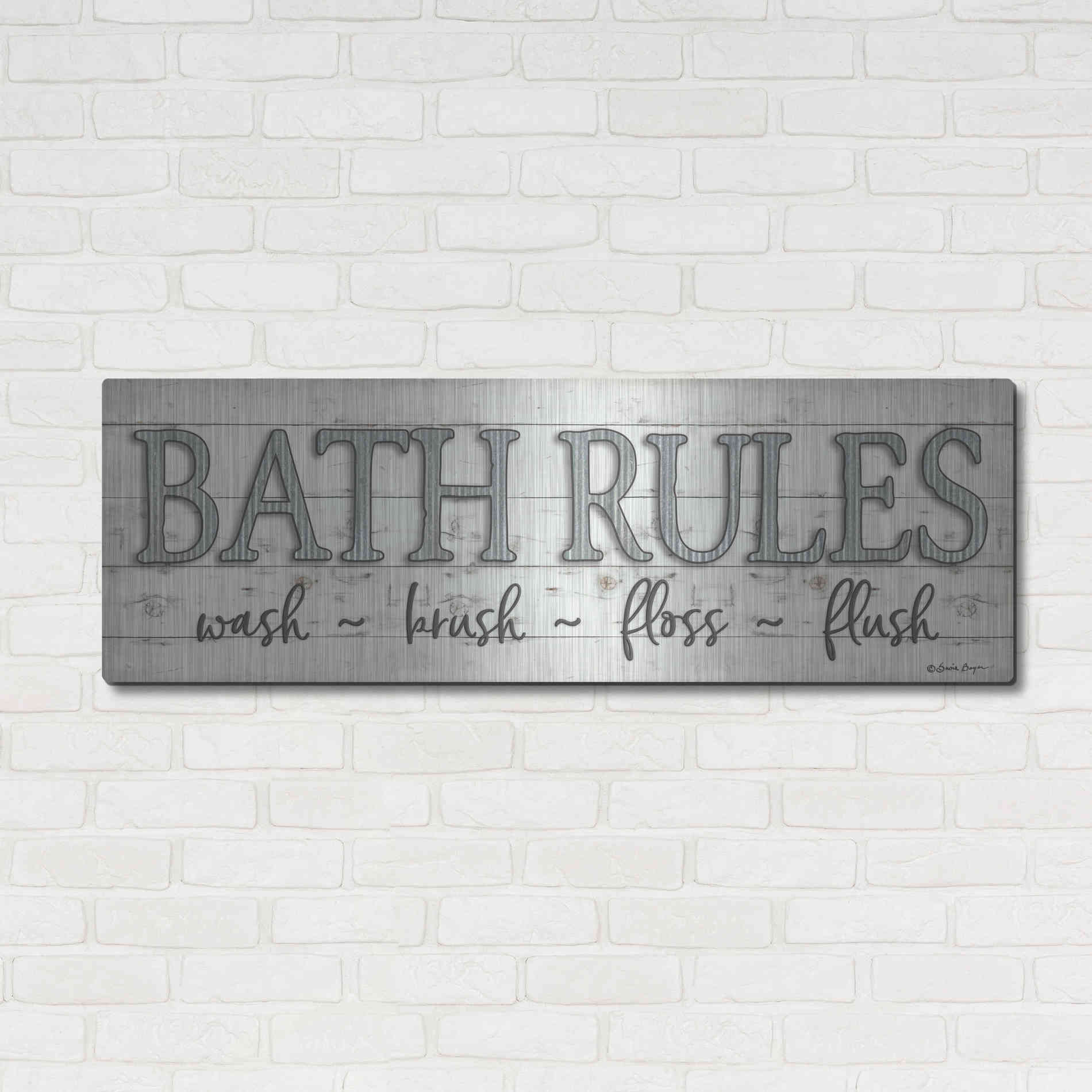 Luxe Metal Art 'Bath Rules' by Susie Boyer, Metal Wall Art,48x16