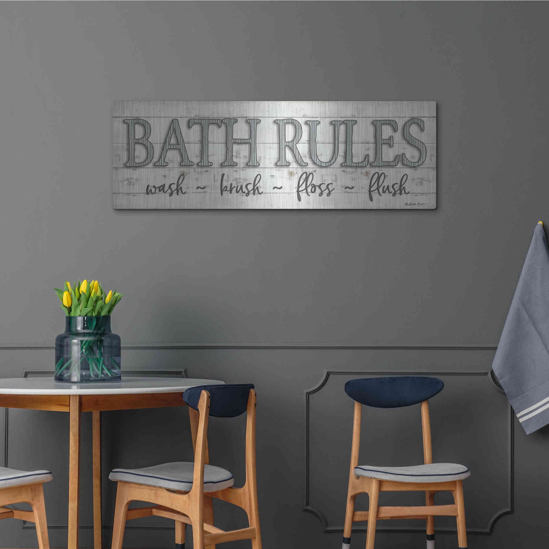 Luxe Metal Art 'Bath Rules' by Susie Boyer, Metal Wall Art,48x16