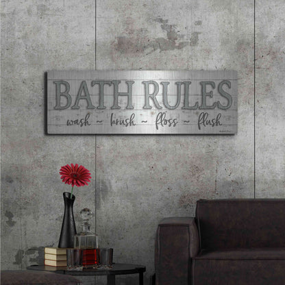 Luxe Metal Art 'Bath Rules' by Susie Boyer, Metal Wall Art,48x16