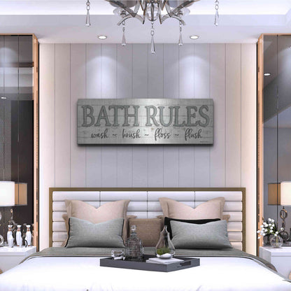 Luxe Metal Art 'Bath Rules' by Susie Boyer, Metal Wall Art,48x16