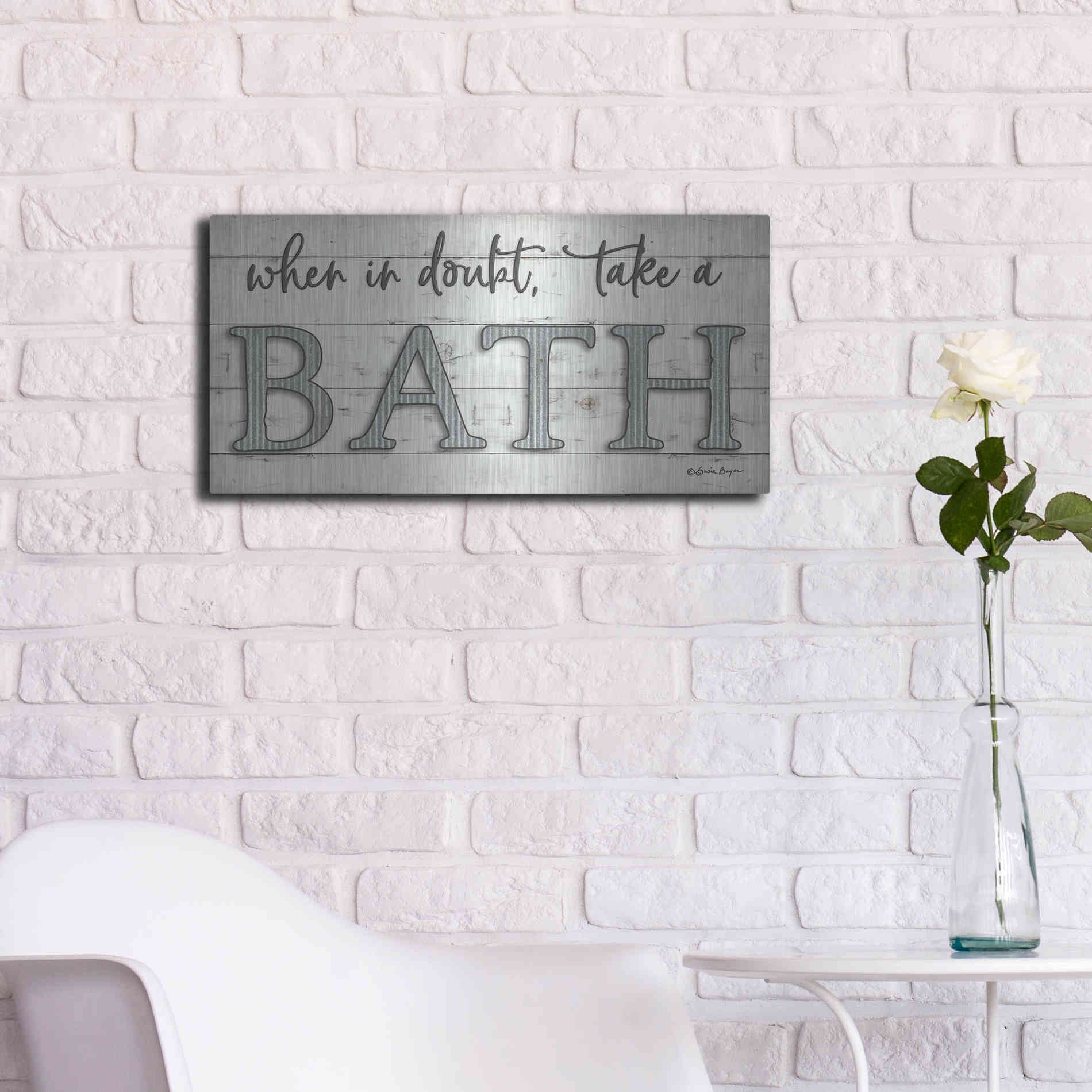 Luxe Metal Art 'When in Doubt Take a Bath' by Susie Boyer, Metal Wall Art,24x12
