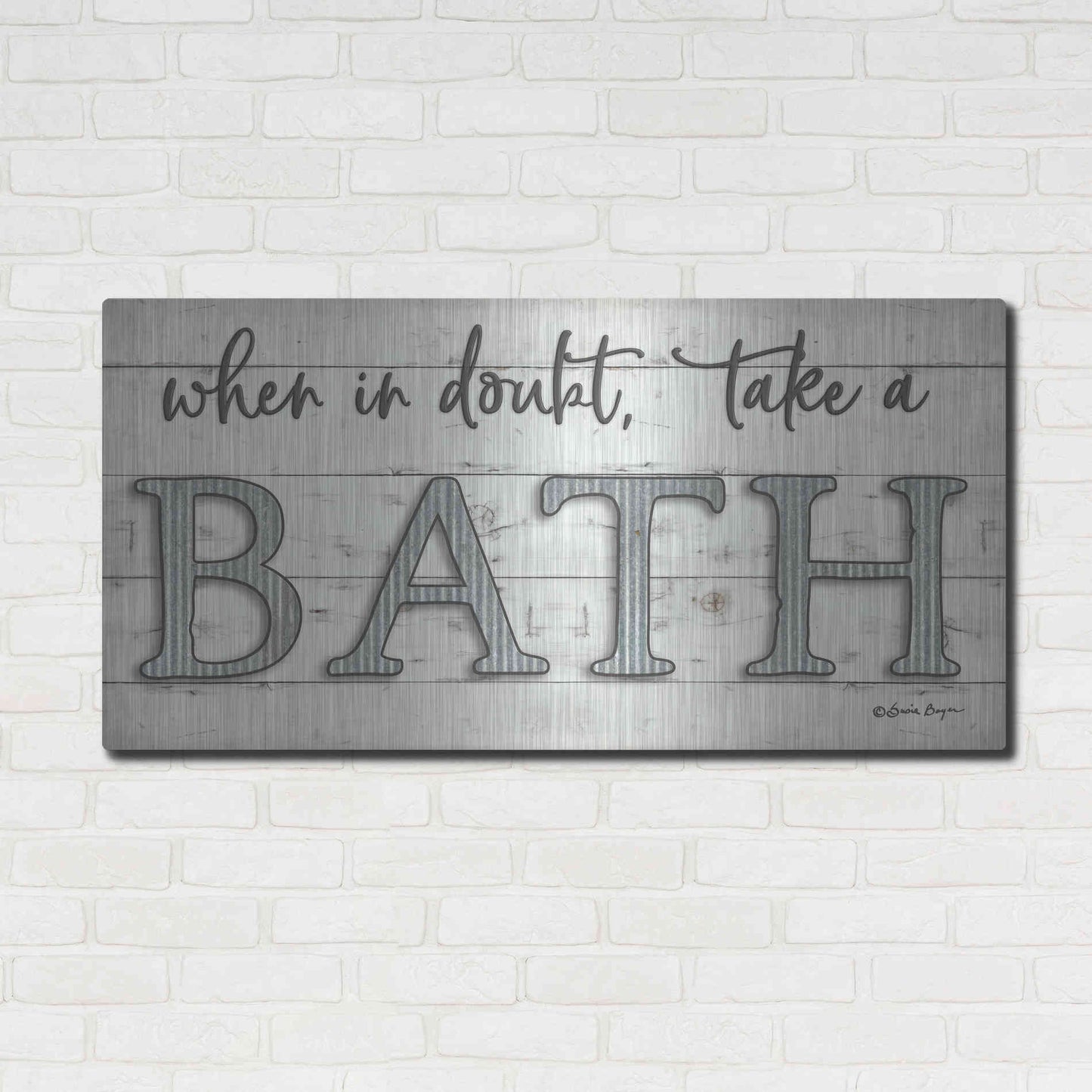 Luxe Metal Art 'When in Doubt Take a Bath' by Susie Boyer, Metal Wall Art,48x24