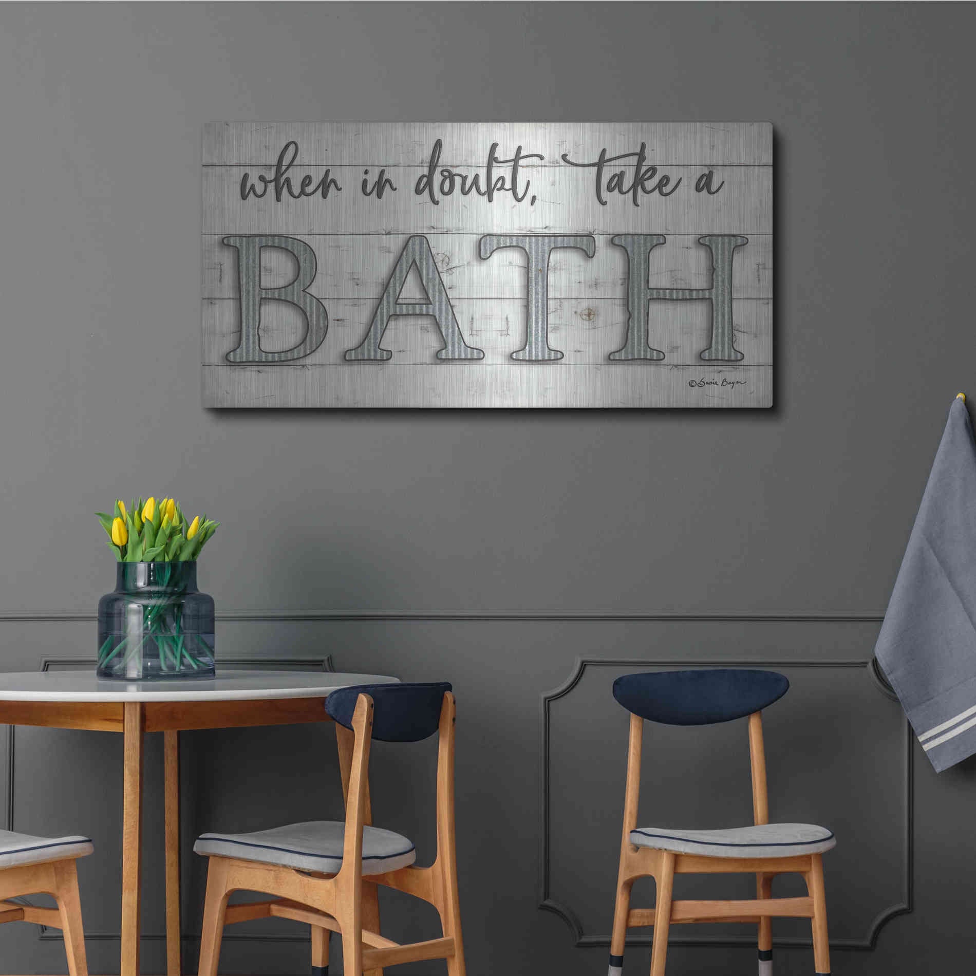 Luxe Metal Art 'When in Doubt Take a Bath' by Susie Boyer, Metal Wall Art,48x24