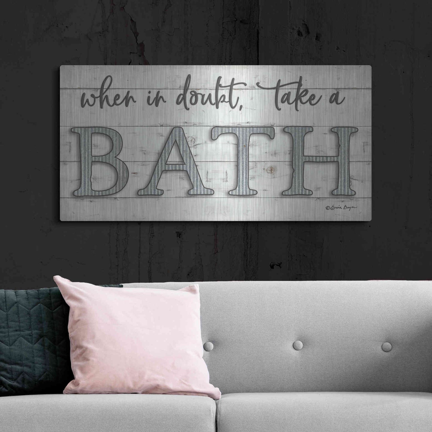 Luxe Metal Art 'When in Doubt Take a Bath' by Susie Boyer, Metal Wall Art,48x24