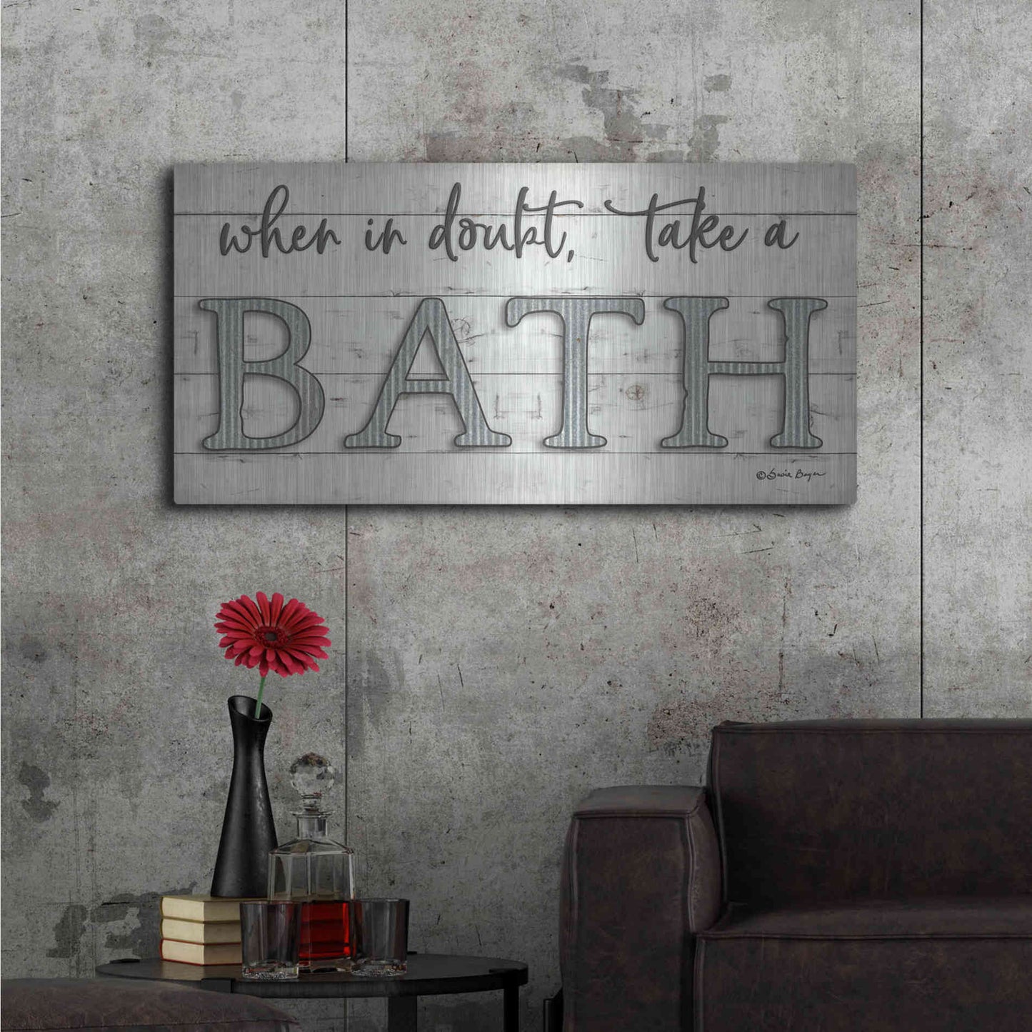 Luxe Metal Art 'When in Doubt Take a Bath' by Susie Boyer, Metal Wall Art,48x24