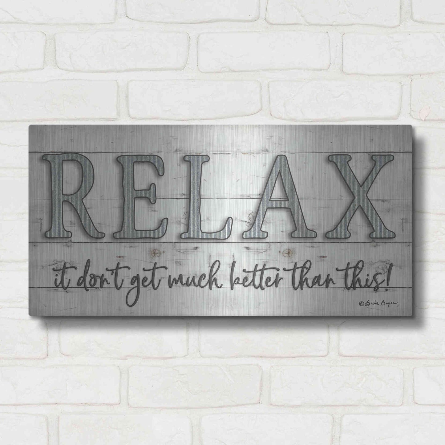 Luxe Metal Art 'Relax' by Susie Boyer, Metal Wall Art,24x12