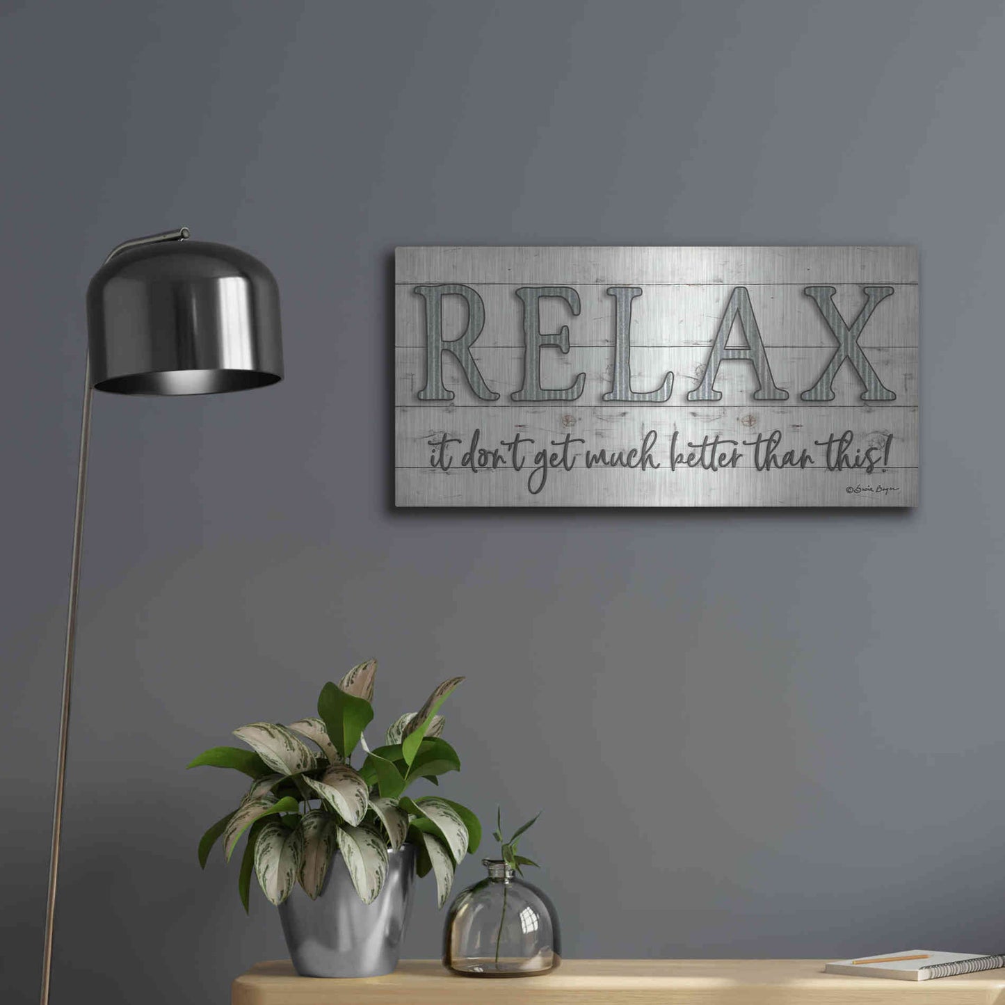 Luxe Metal Art 'Relax' by Susie Boyer, Metal Wall Art,24x12
