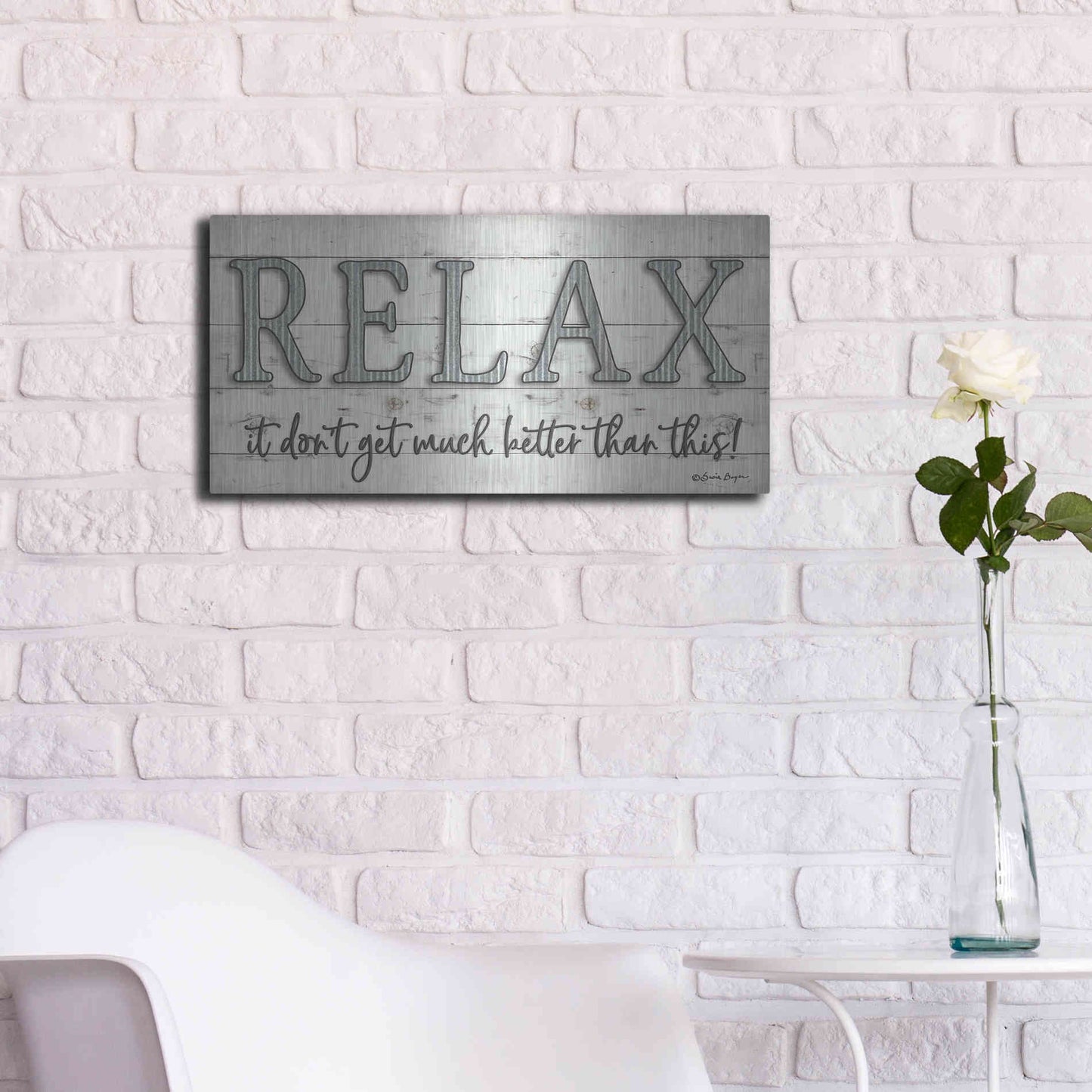 Luxe Metal Art 'Relax' by Susie Boyer, Metal Wall Art,24x12