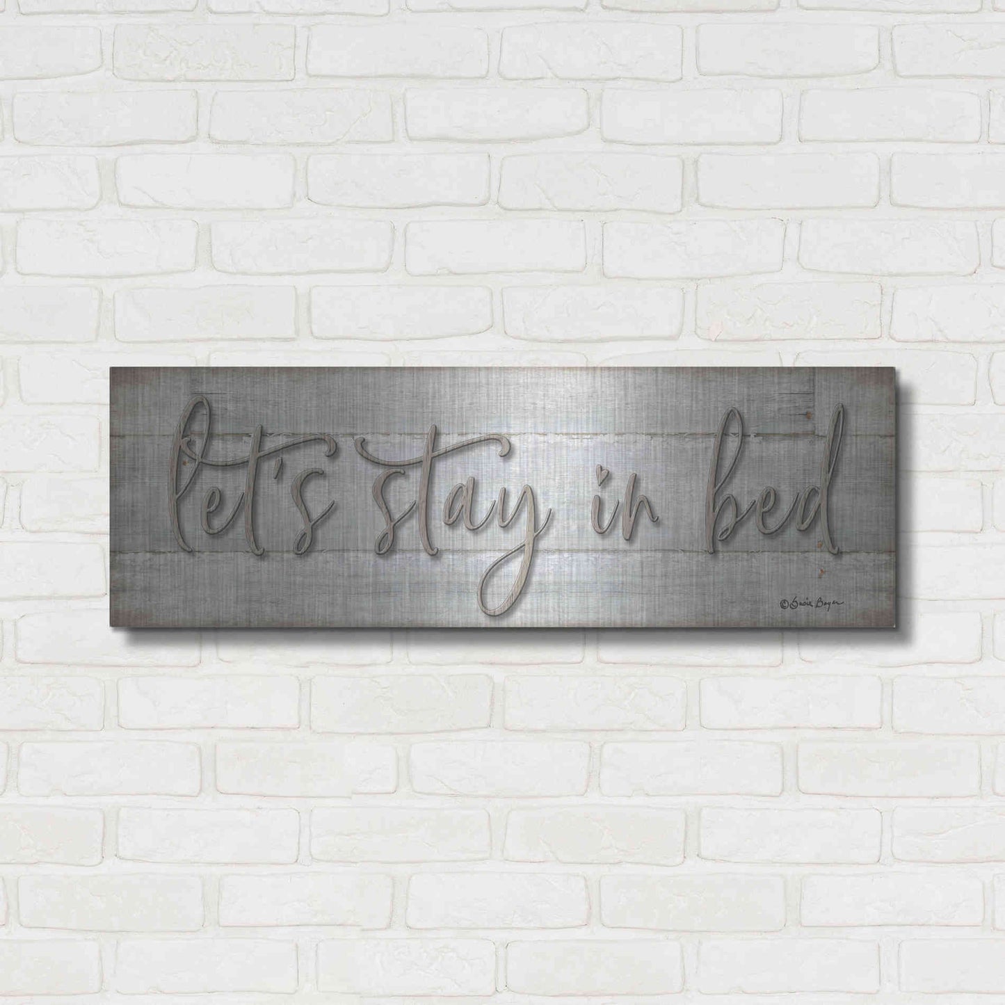 Luxe Metal Art 'Let's Stay in Bed' by Susie Boyer, Metal Wall Art,36x12