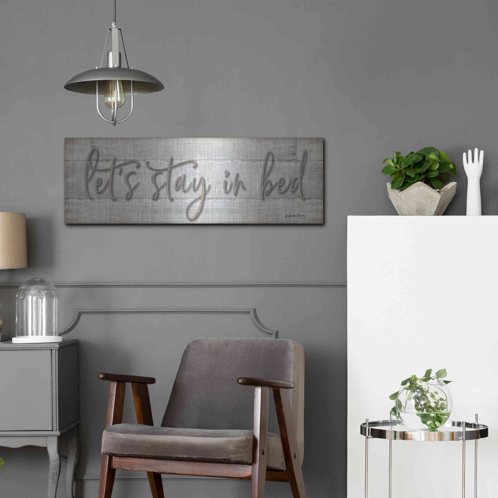 Luxe Metal Art 'Let's Stay in Bed' by Susie Boyer, Metal Wall Art,36x12