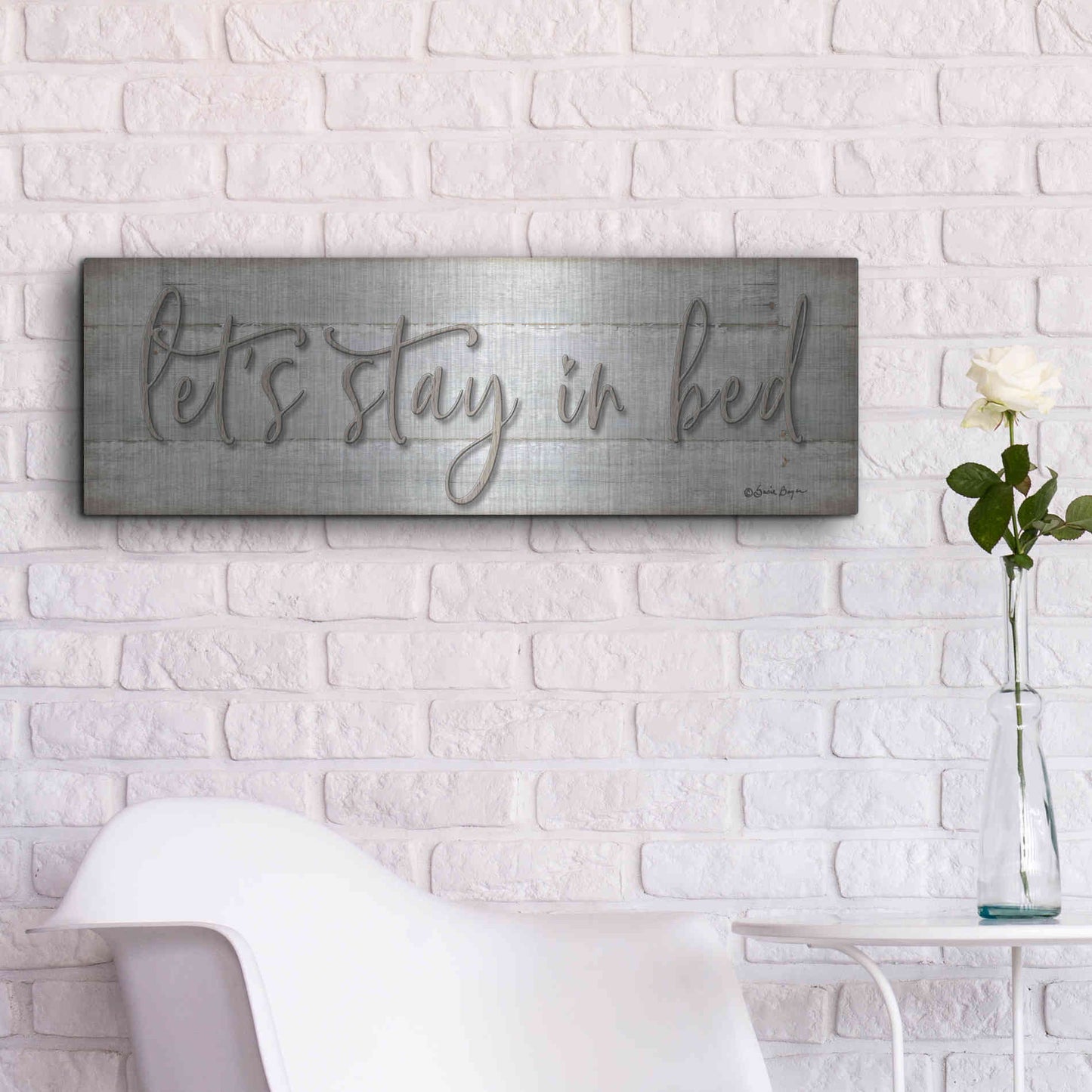 Luxe Metal Art 'Let's Stay in Bed' by Susie Boyer, Metal Wall Art,36x12