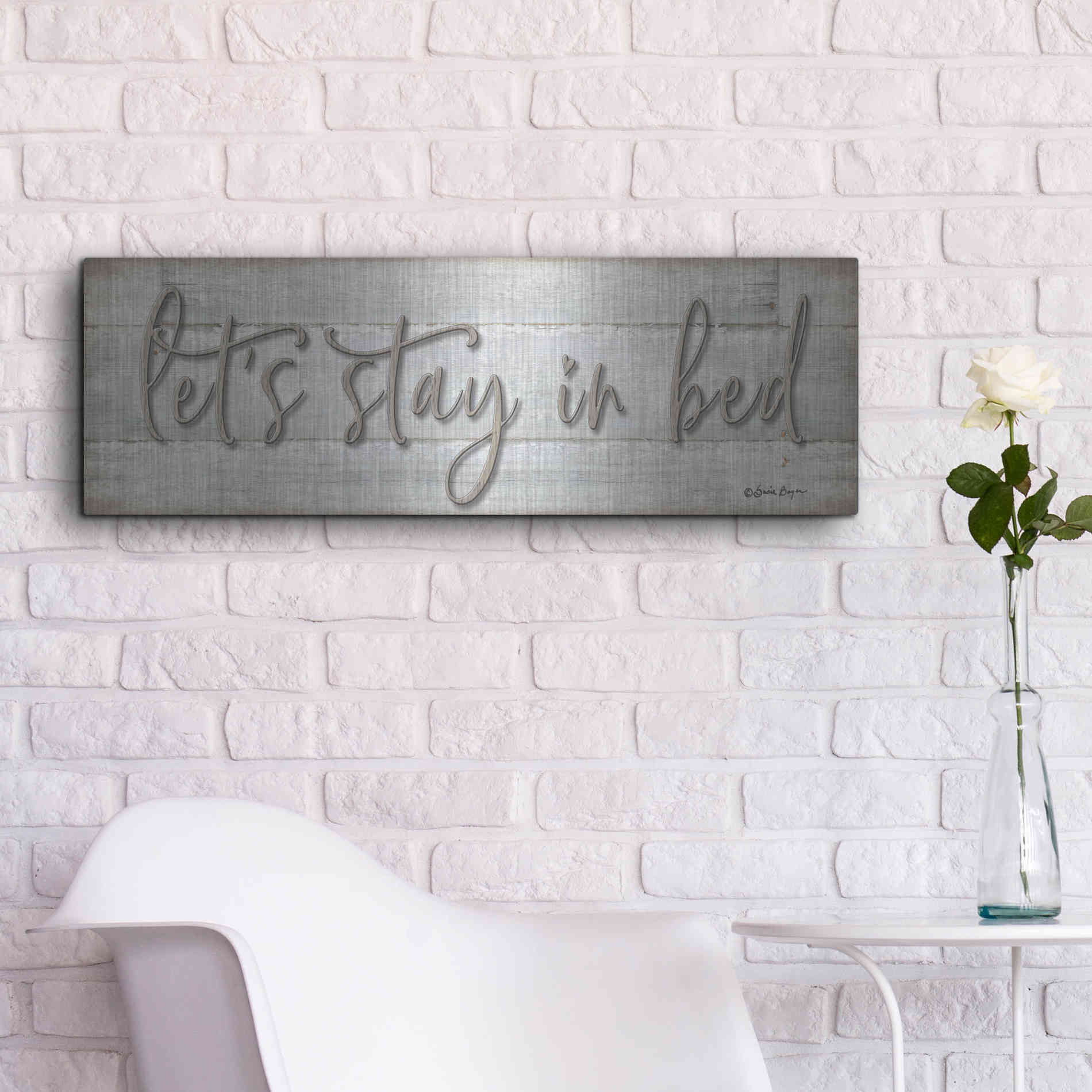 Luxe Metal Art 'Let's Stay in Bed' by Susie Boyer, Metal Wall Art,36x12