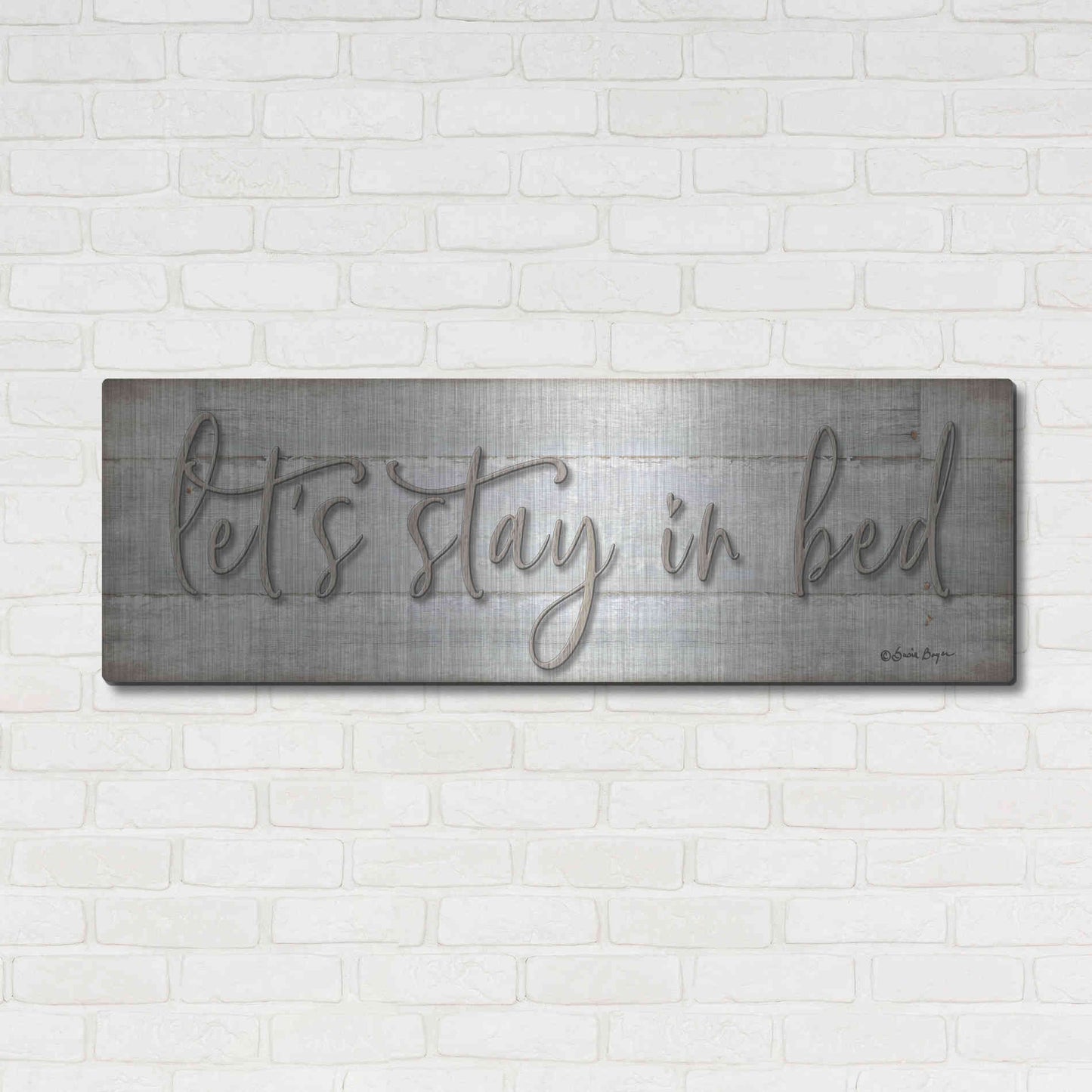 Luxe Metal Art 'Let's Stay in Bed' by Susie Boyer, Metal Wall Art,48x16
