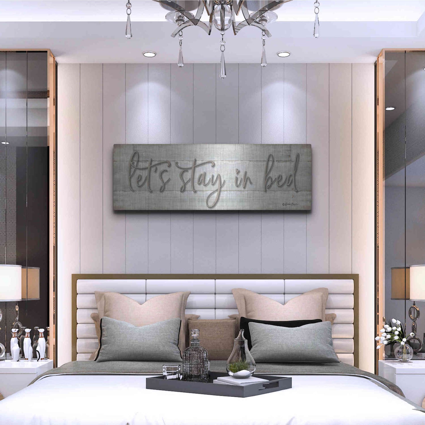 Luxe Metal Art 'Let's Stay in Bed' by Susie Boyer, Metal Wall Art,48x16