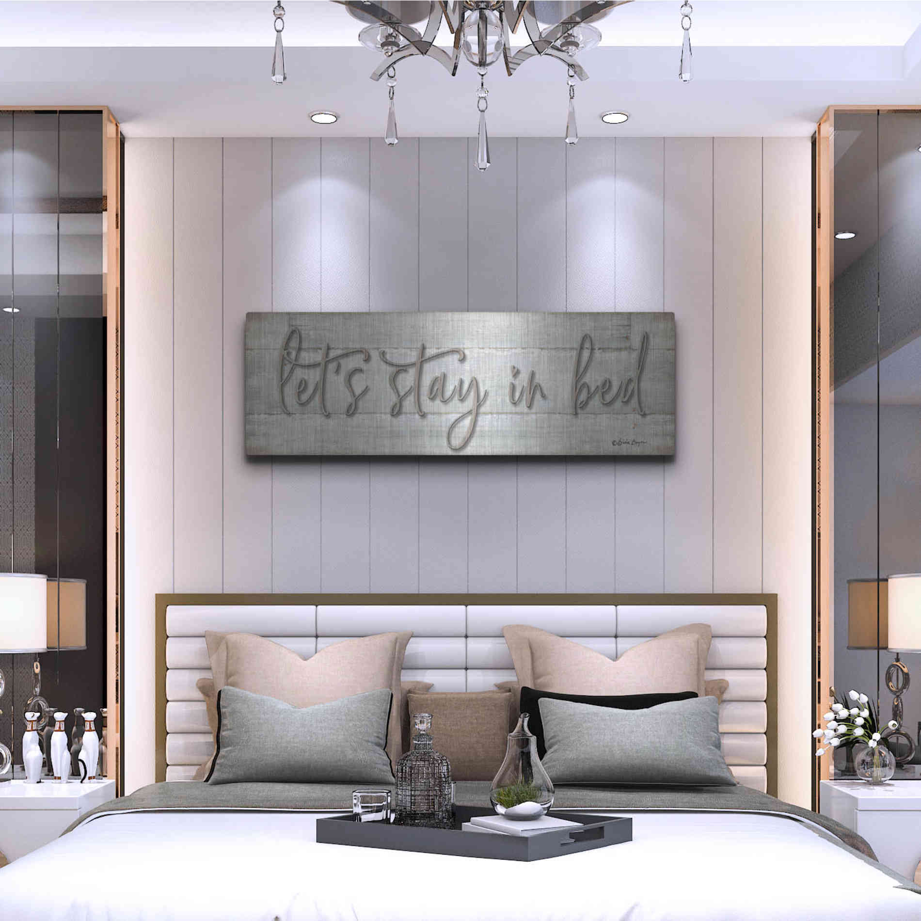 Luxe Metal Art 'Let's Stay in Bed' by Susie Boyer, Metal Wall Art,48x16