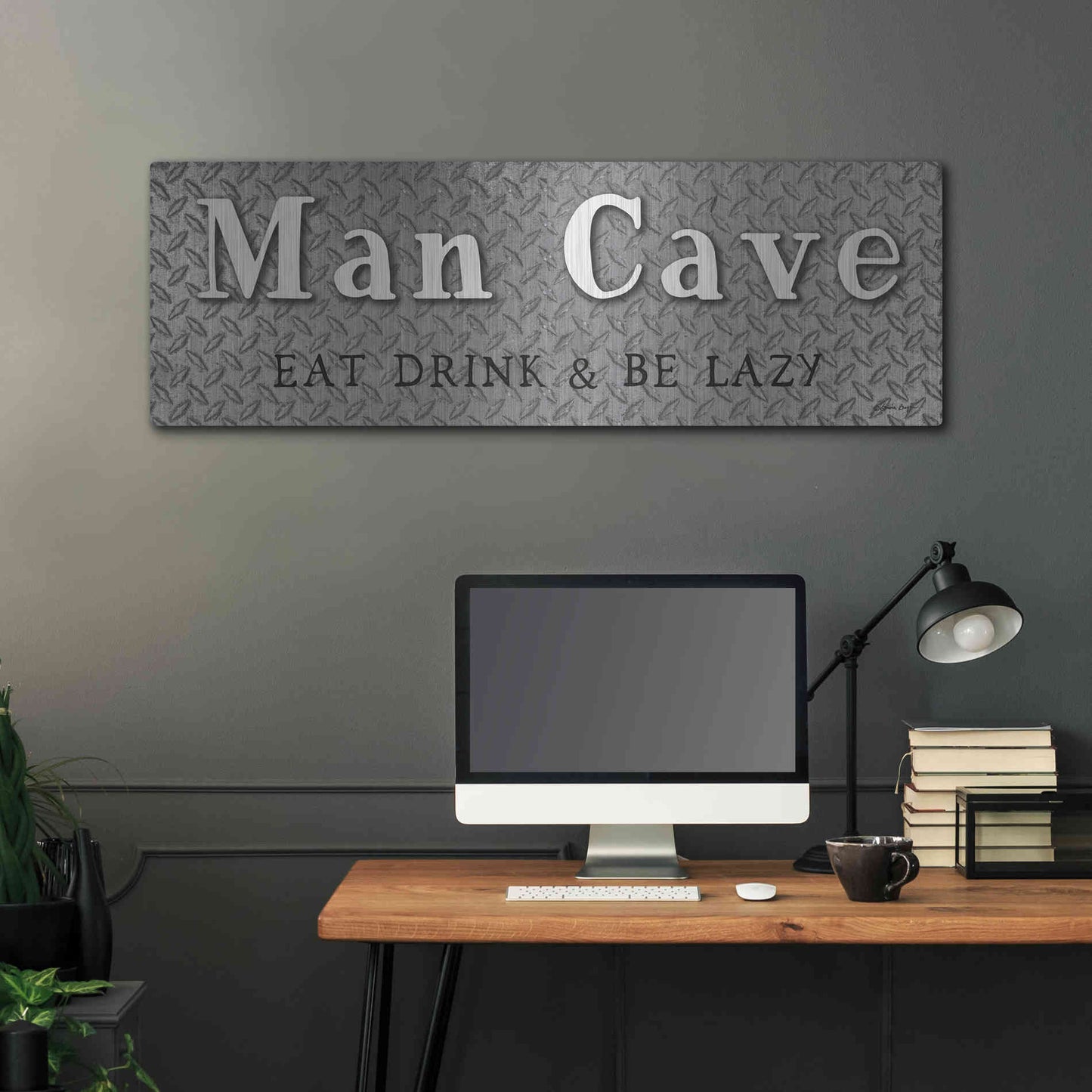 Luxe Metal Art 'Man Cave' by Susie Boyer, Metal Wall Art,48x16