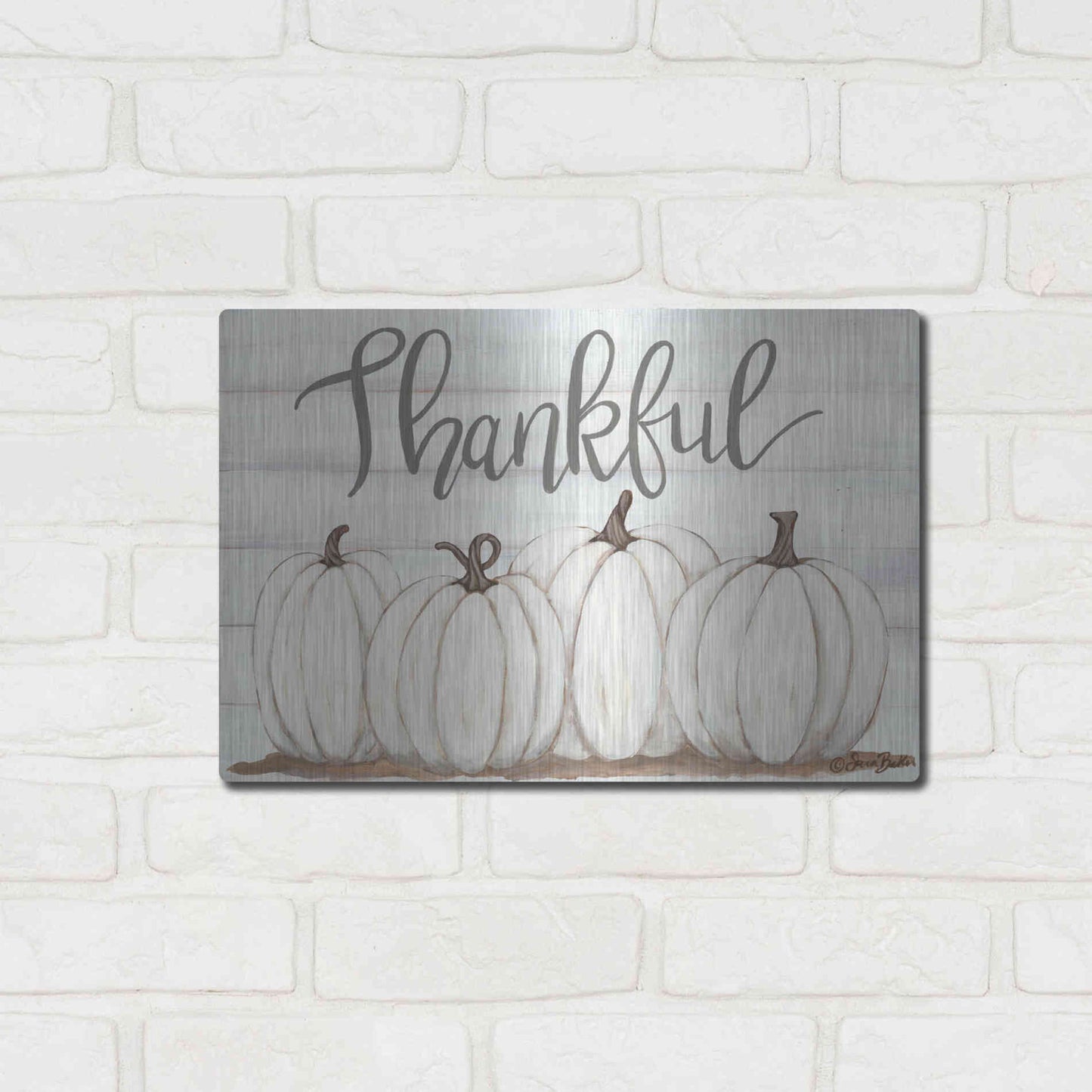 Luxe Metal Art 'Thankful Pumpkins' by Sara Baker, Metal Wall Art,16x12