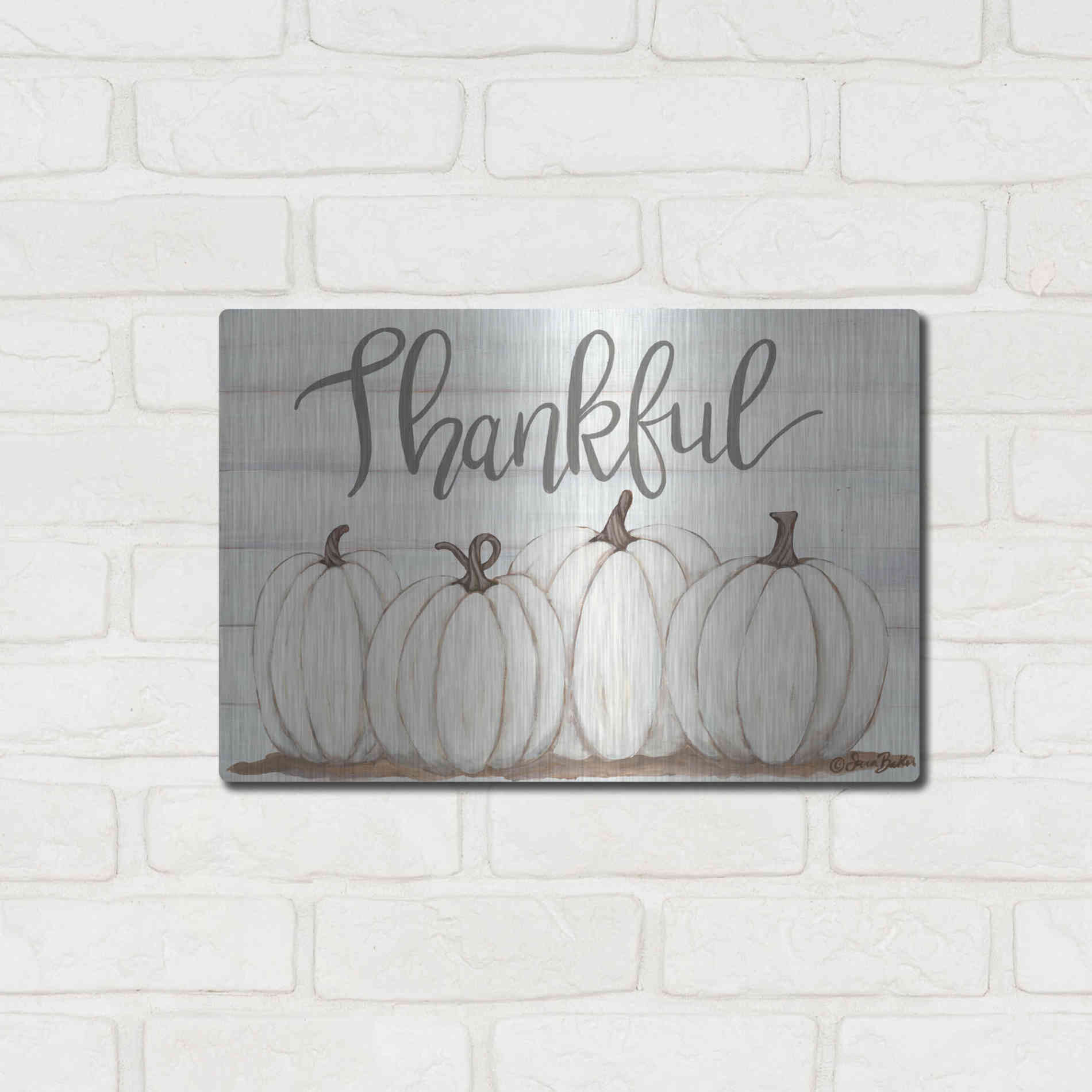 Luxe Metal Art 'Thankful Pumpkins' by Sara Baker, Metal Wall Art,16x12