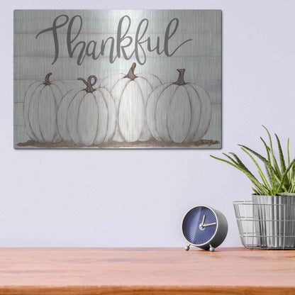 Luxe Metal Art 'Thankful Pumpkins' by Sara Baker, Metal Wall Art,16x12