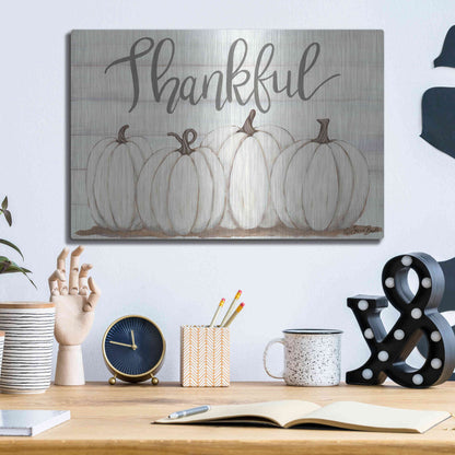Luxe Metal Art 'Thankful Pumpkins' by Sara Baker, Metal Wall Art,16x12