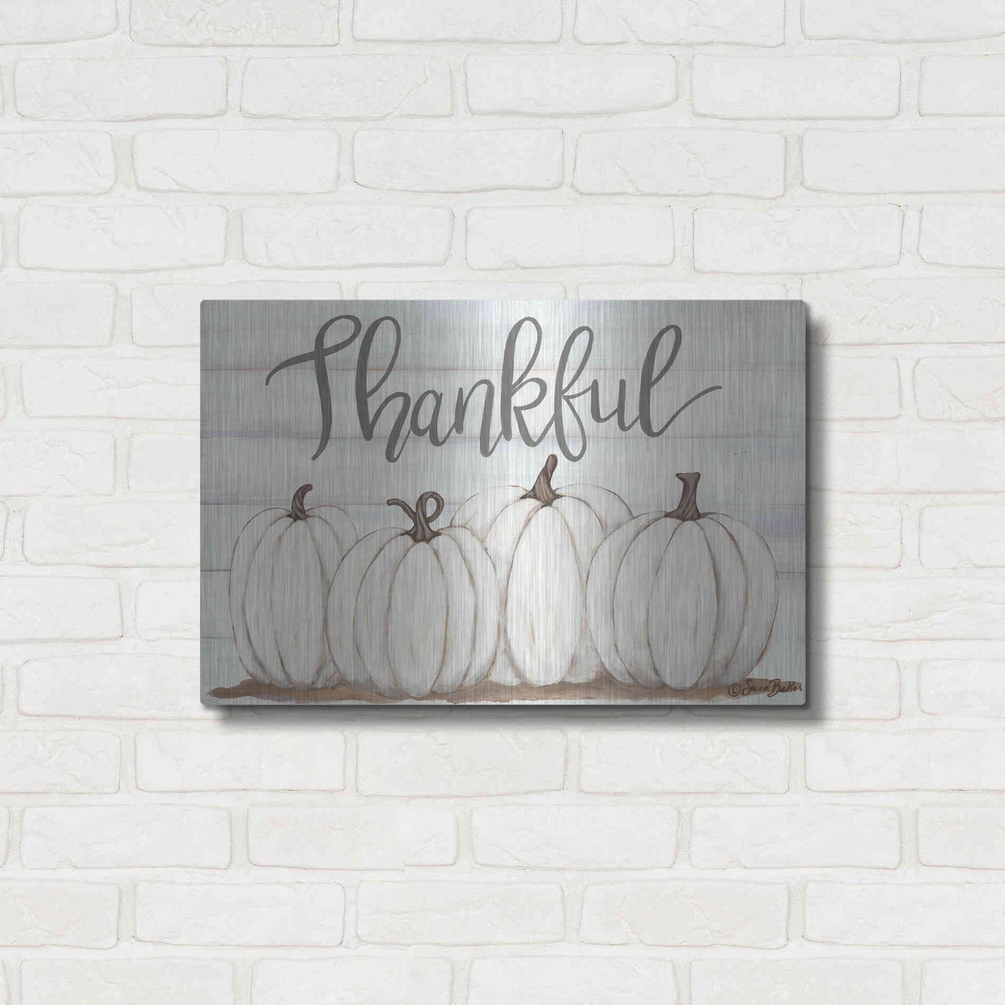 Luxe Metal Art 'Thankful Pumpkins' by Sara Baker, Metal Wall Art,24x16