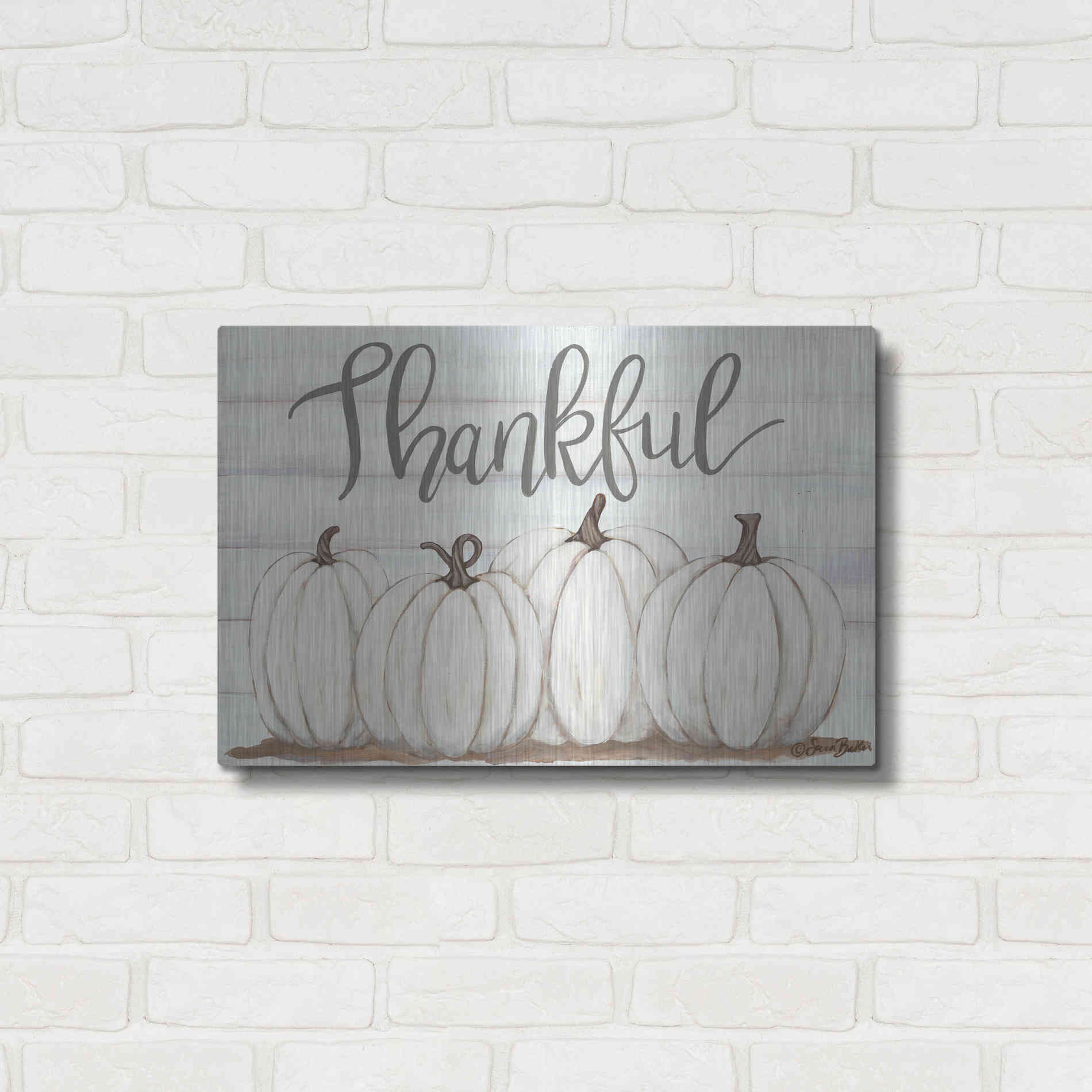 Luxe Metal Art 'Thankful Pumpkins' by Sara Baker, Metal Wall Art,24x16