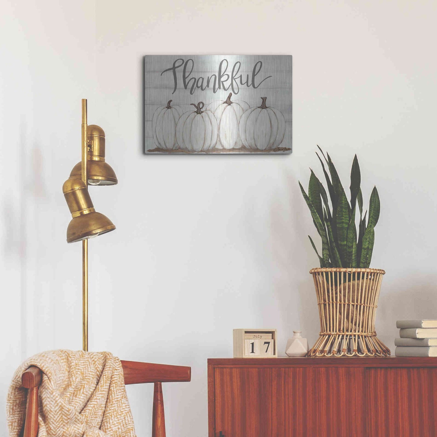 Luxe Metal Art 'Thankful Pumpkins' by Sara Baker, Metal Wall Art,24x16