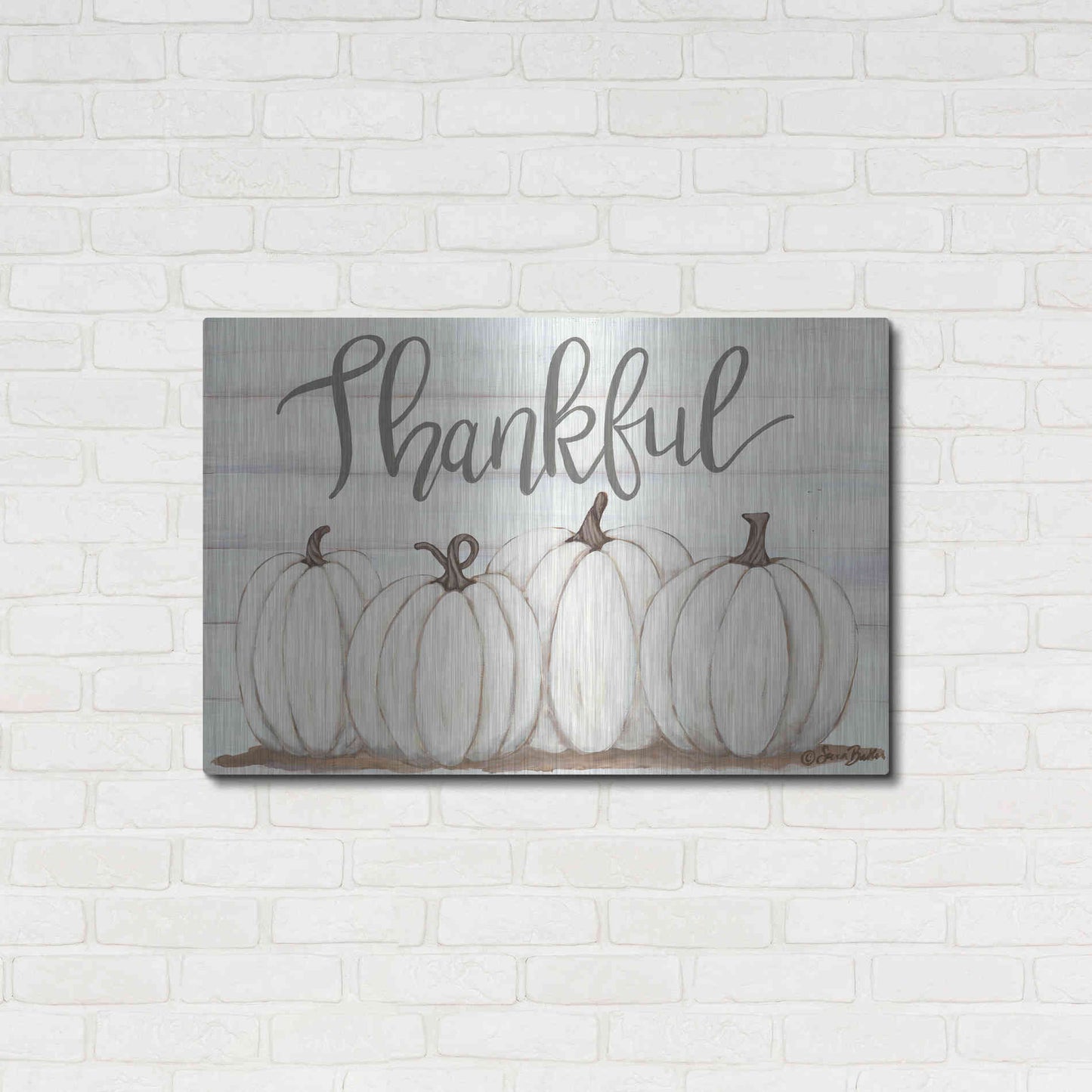 Luxe Metal Art 'Thankful Pumpkins' by Sara Baker, Metal Wall Art,36x24