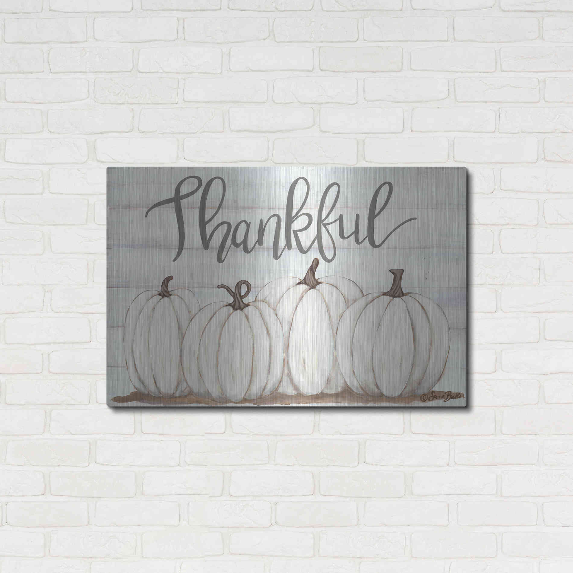 Luxe Metal Art 'Thankful Pumpkins' by Sara Baker, Metal Wall Art,36x24
