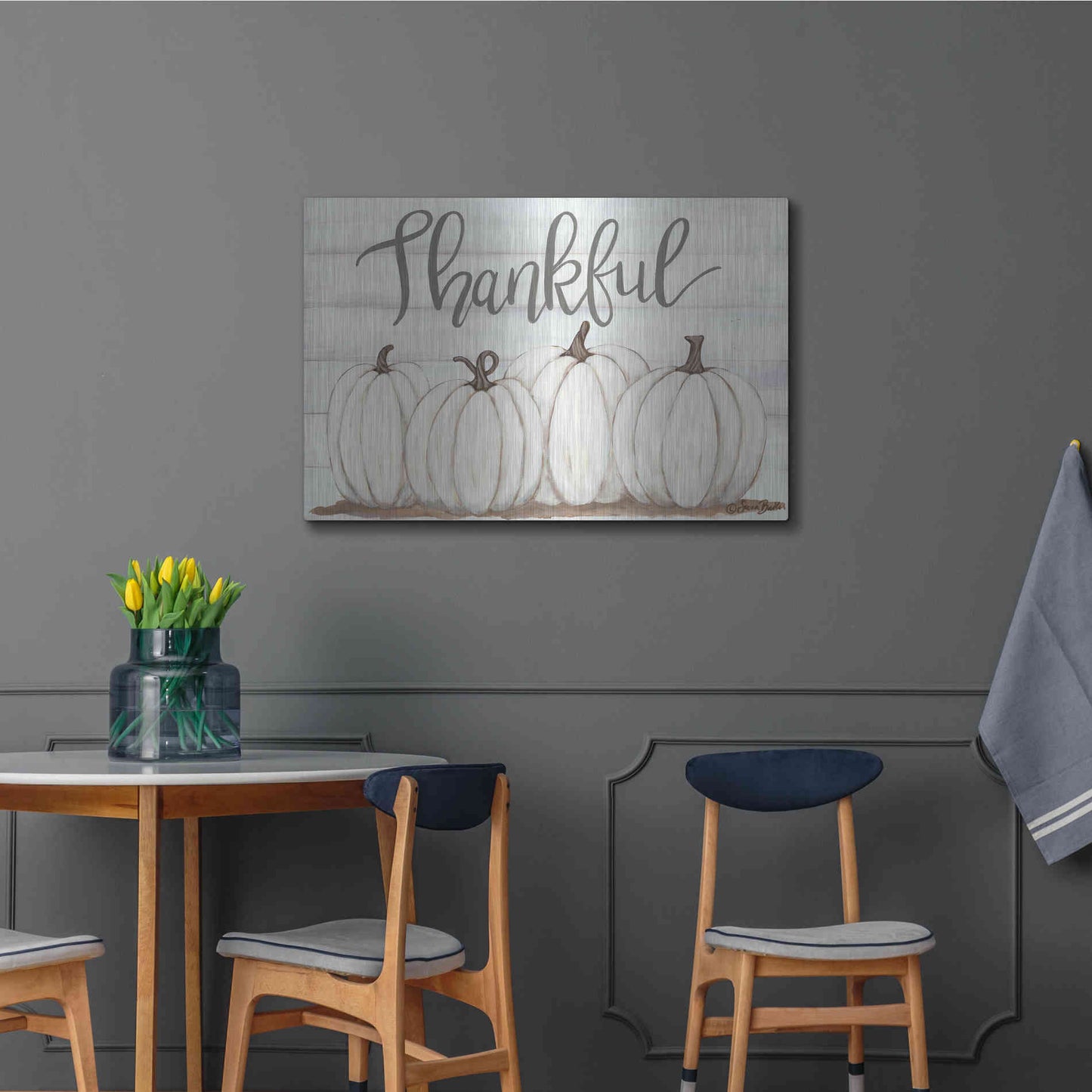 Luxe Metal Art 'Thankful Pumpkins' by Sara Baker, Metal Wall Art,36x24