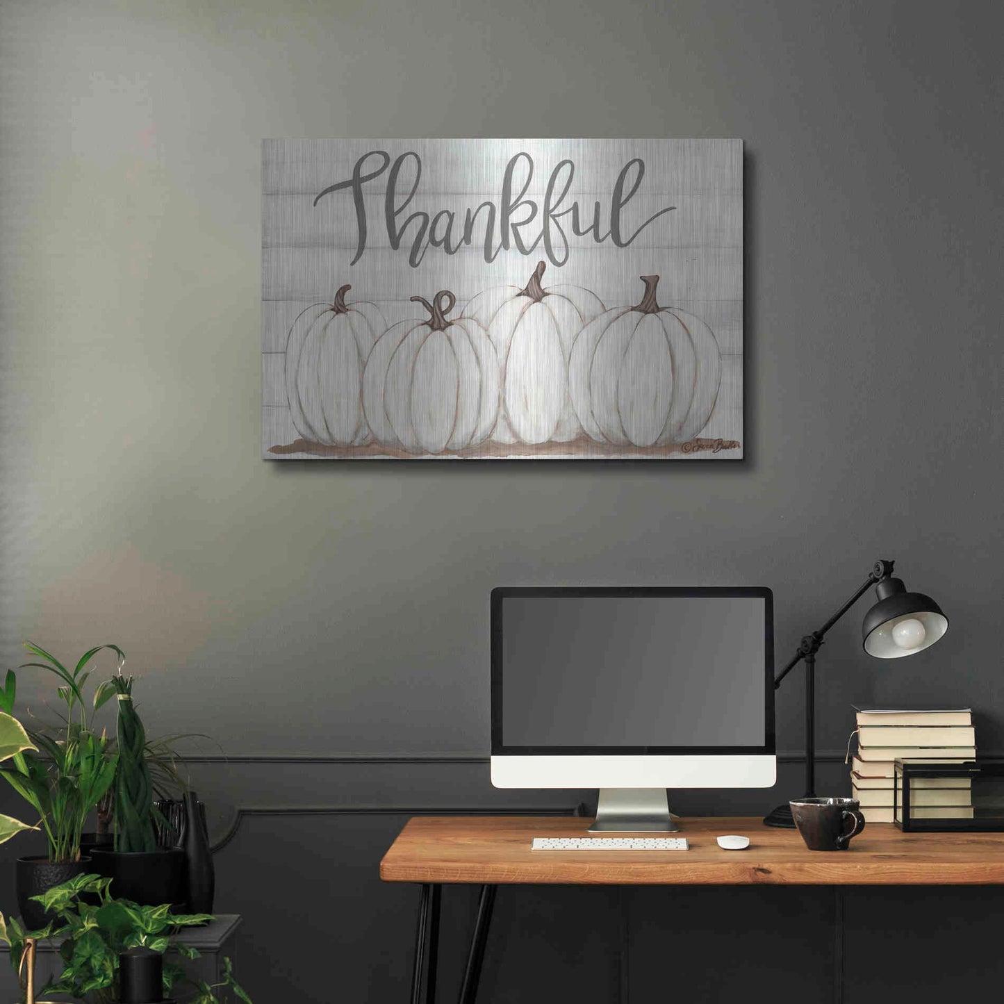 Luxe Metal Art 'Thankful Pumpkins' by Sara Baker, Metal Wall Art,36x24