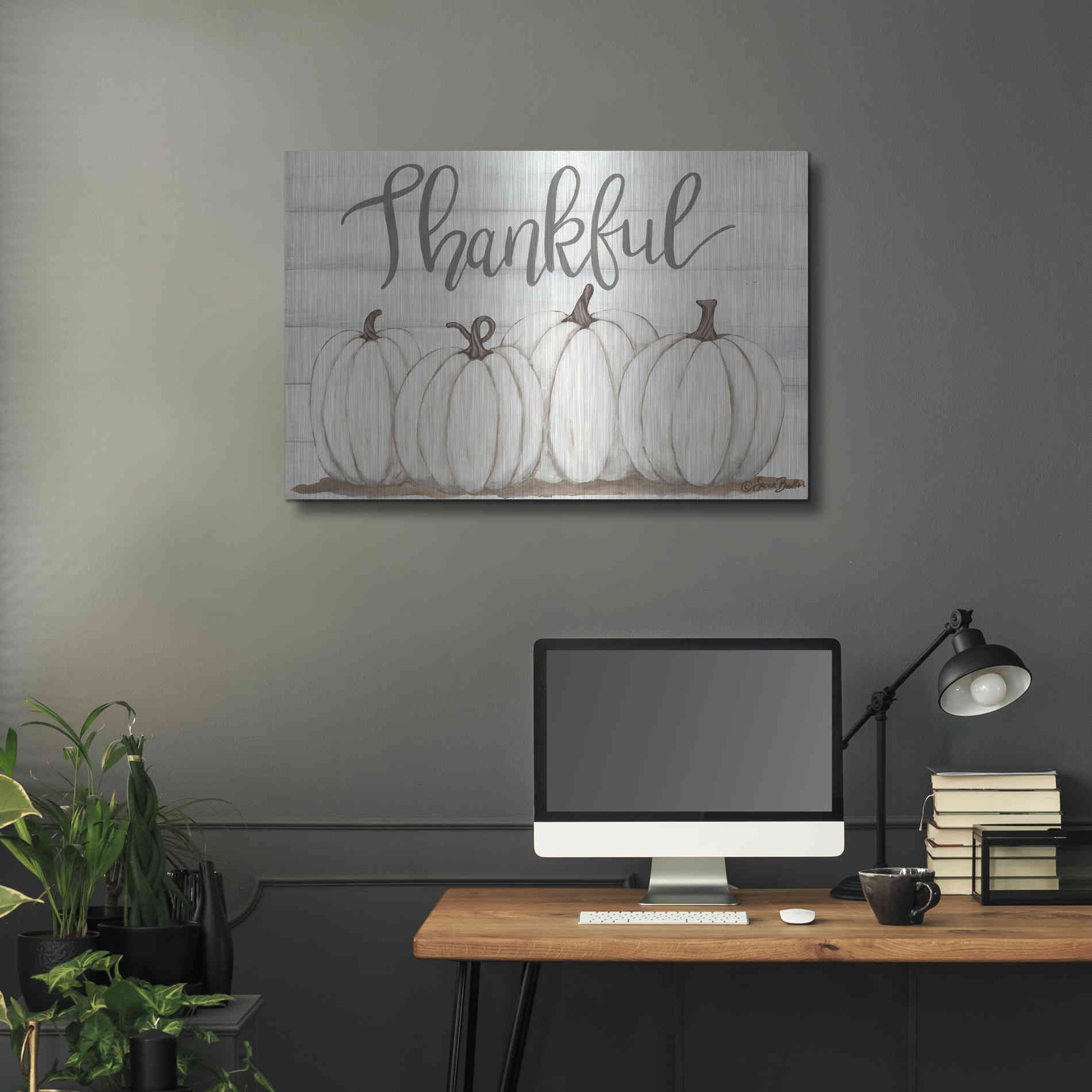 Luxe Metal Art 'Thankful Pumpkins' by Sara Baker, Metal Wall Art,36x24