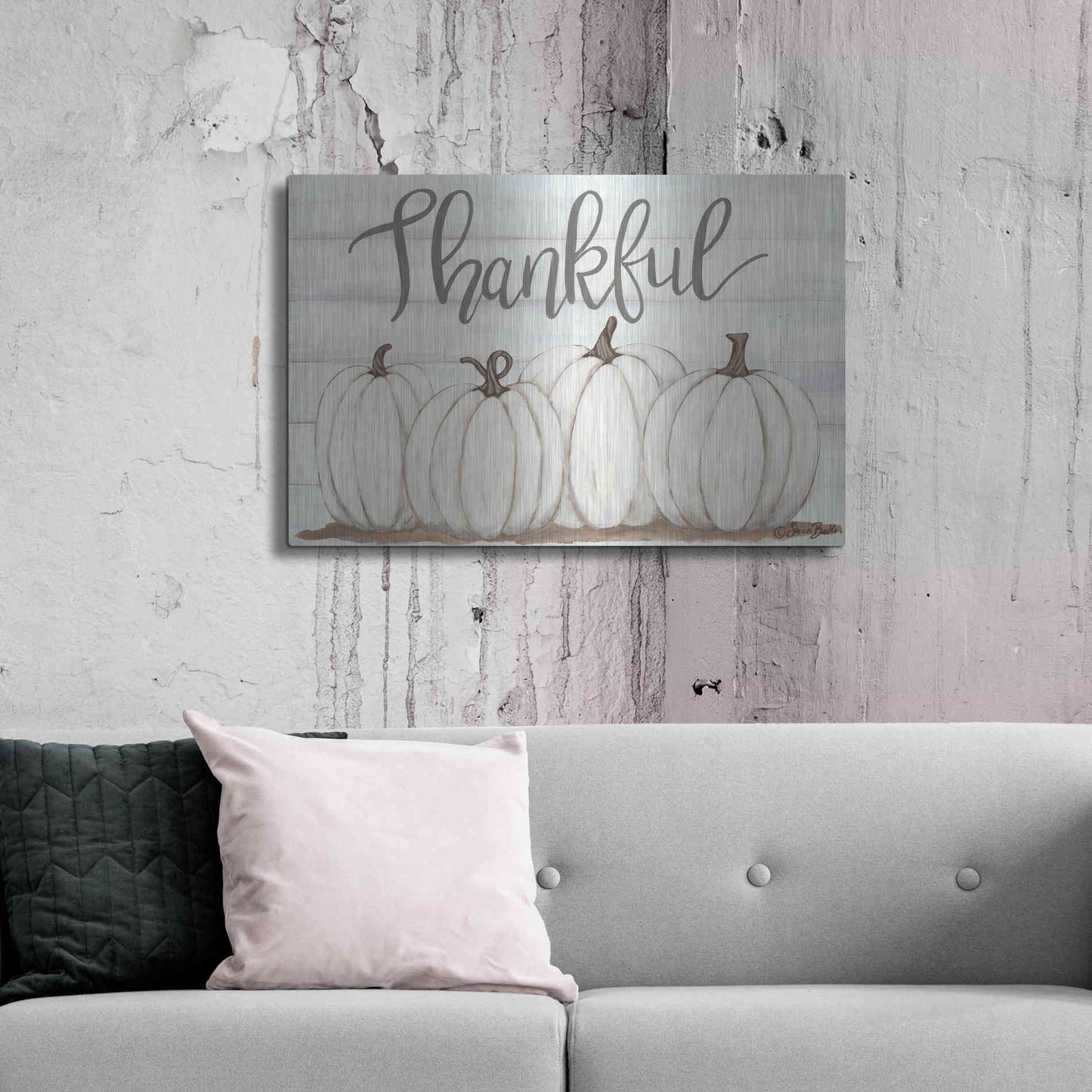 Luxe Metal Art 'Thankful Pumpkins' by Sara Baker, Metal Wall Art,36x24