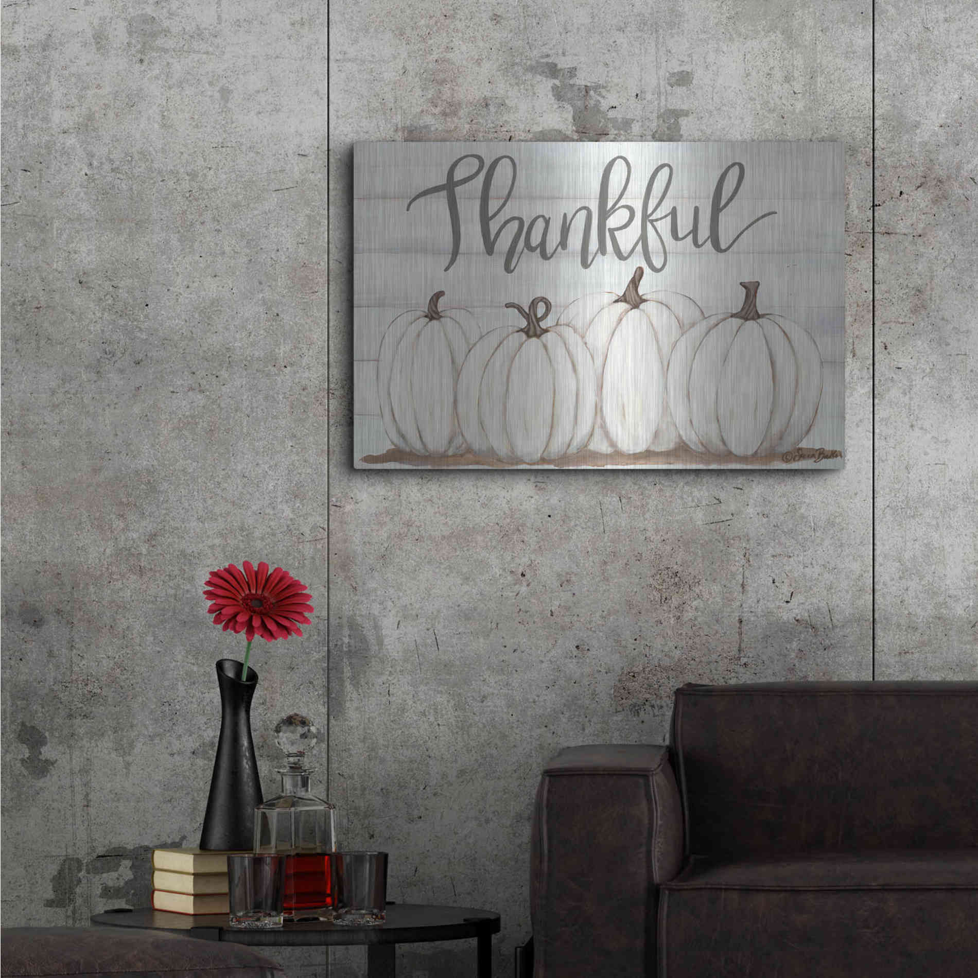 Luxe Metal Art 'Thankful Pumpkins' by Sara Baker, Metal Wall Art,36x24