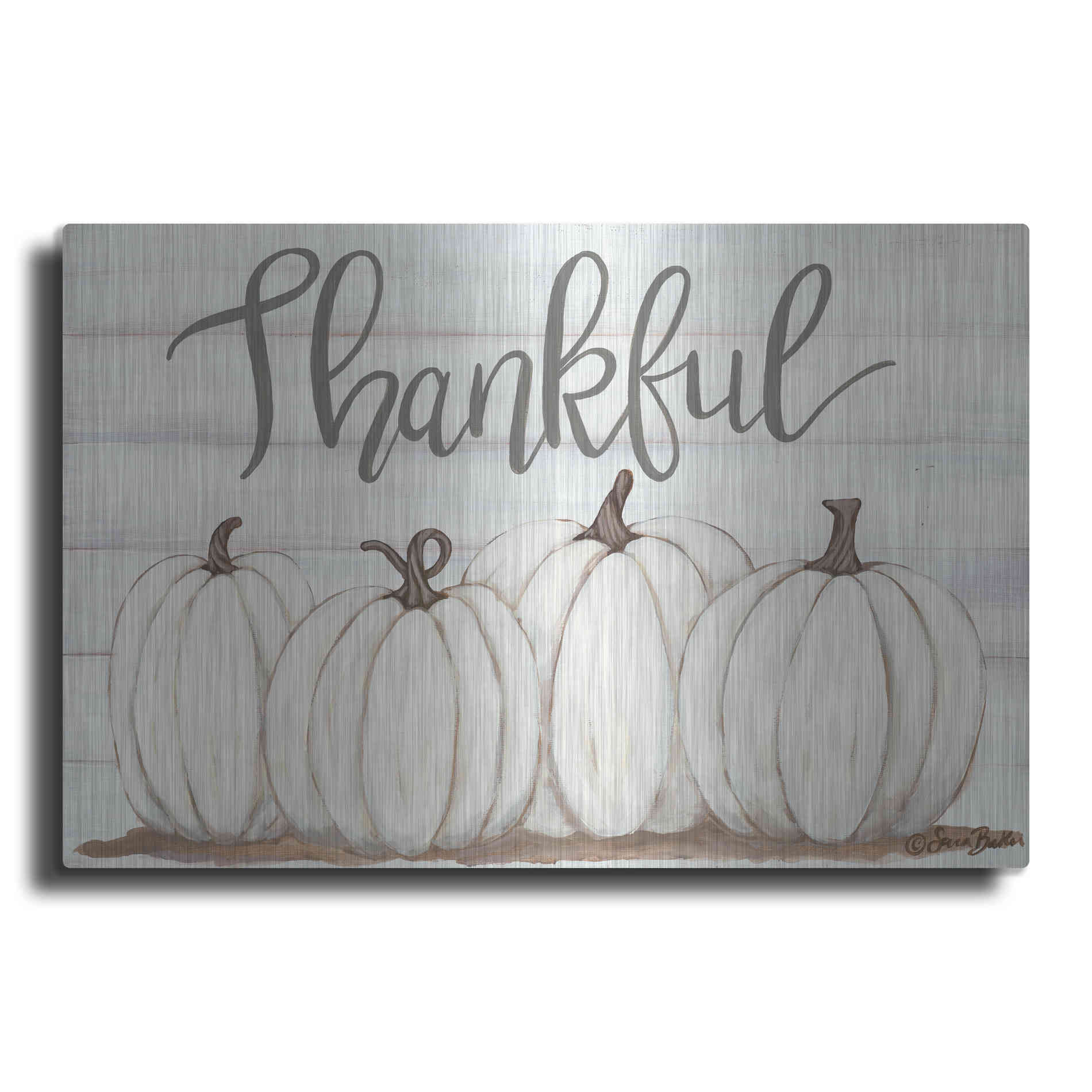 Luxe Metal Art 'Thankful Pumpkins' by Sara Baker, Metal Wall Art