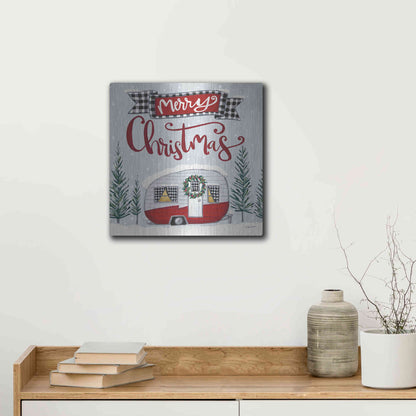 Luxe Metal Art 'Merry Christmas Camper' by Sara Baker, Metal Wall Art,12x12