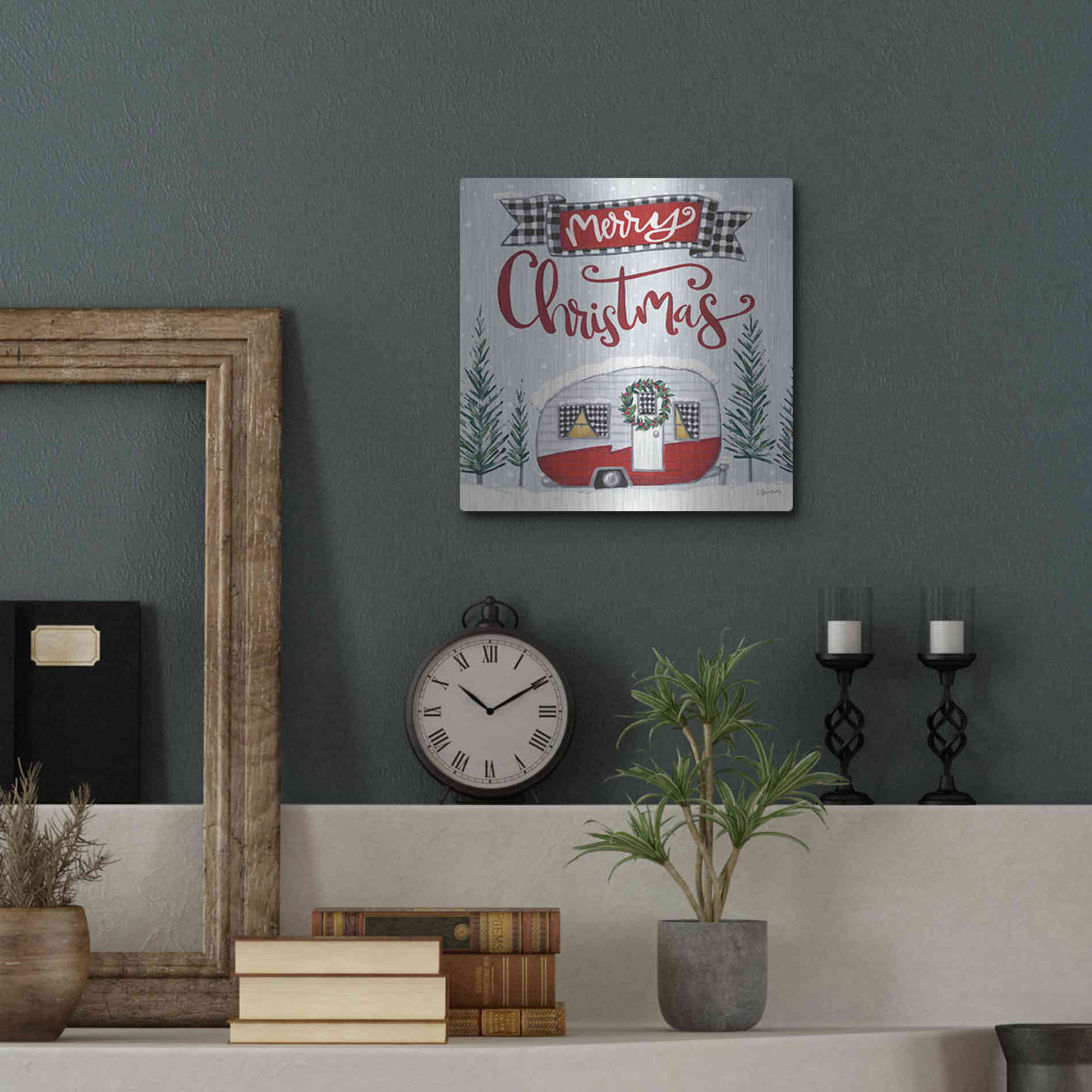 Luxe Metal Art 'Merry Christmas Camper' by Sara Baker, Metal Wall Art,12x12