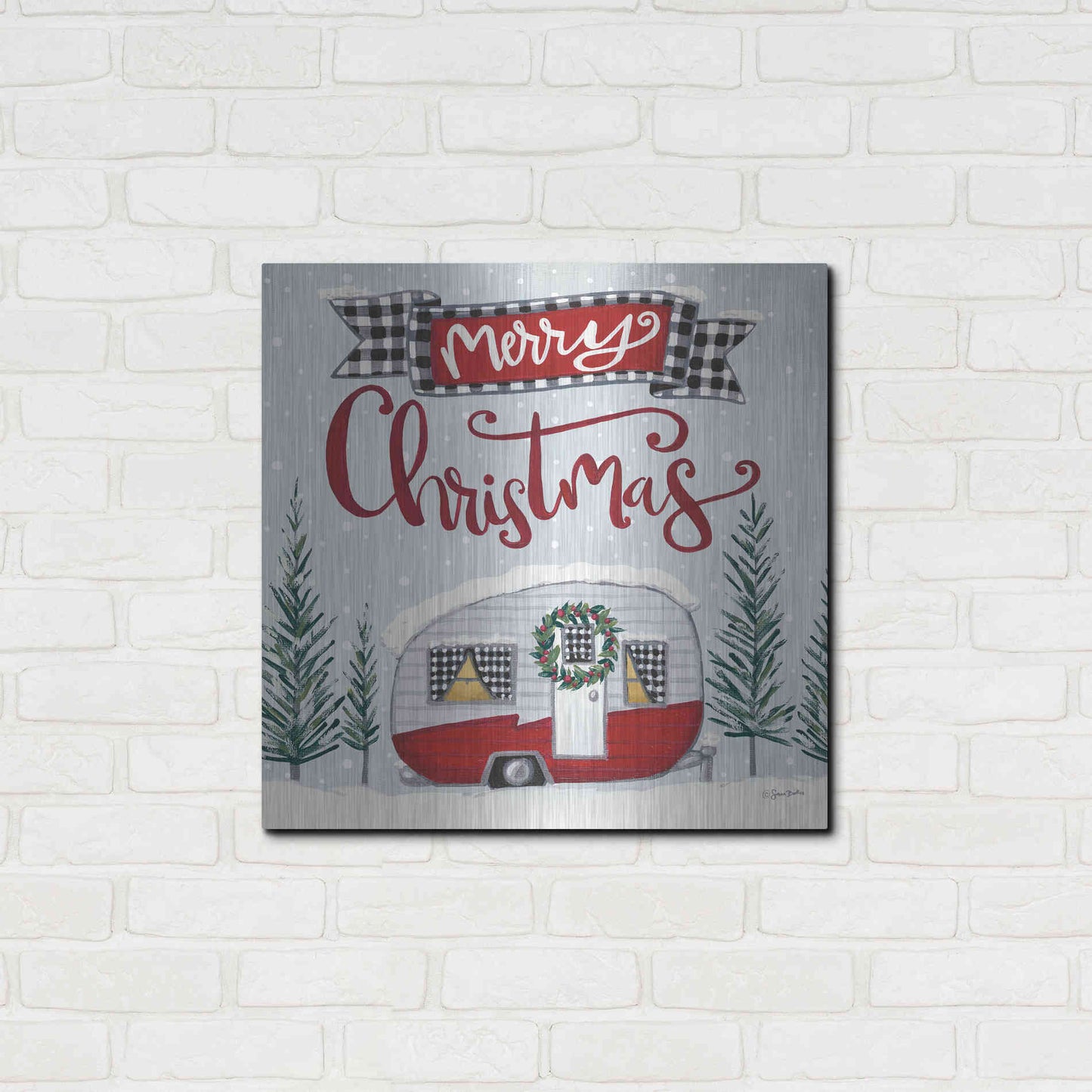 Luxe Metal Art 'Merry Christmas Camper' by Sara Baker, Metal Wall Art,24x24